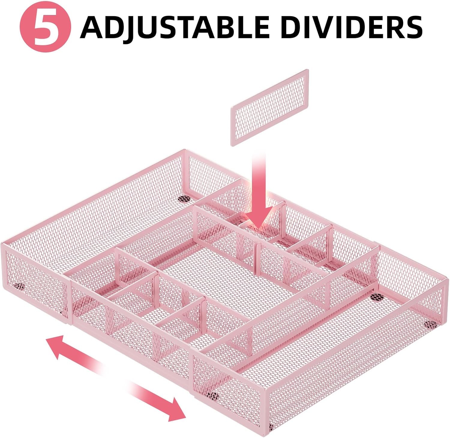 Expandable Desk Drawer Organizer,Mesh Tray w/ 10 Adjustable Compartment Organize
