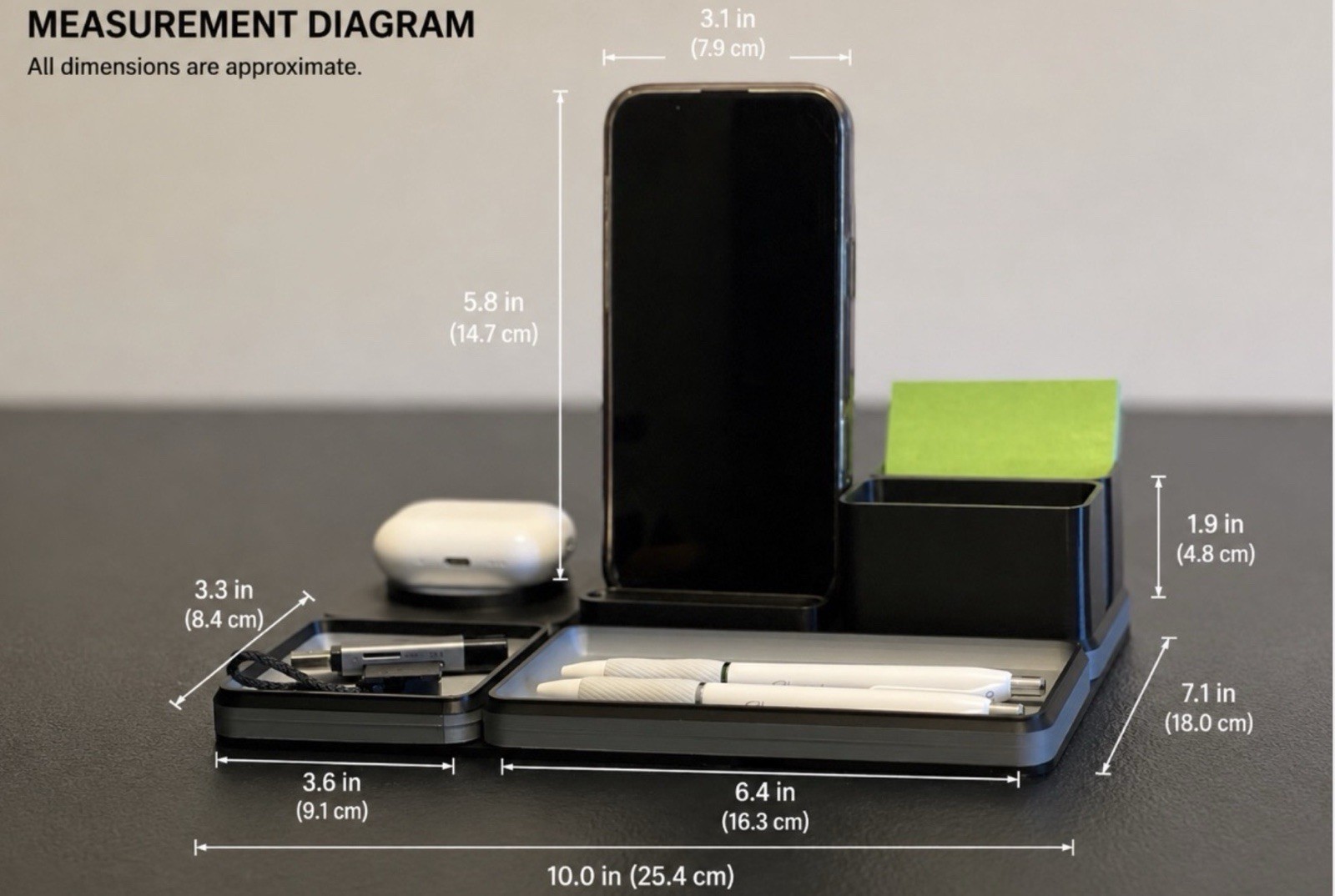Modern Desk Organizer With Phone Stand Pen Holder Charging Puck 10 X 7