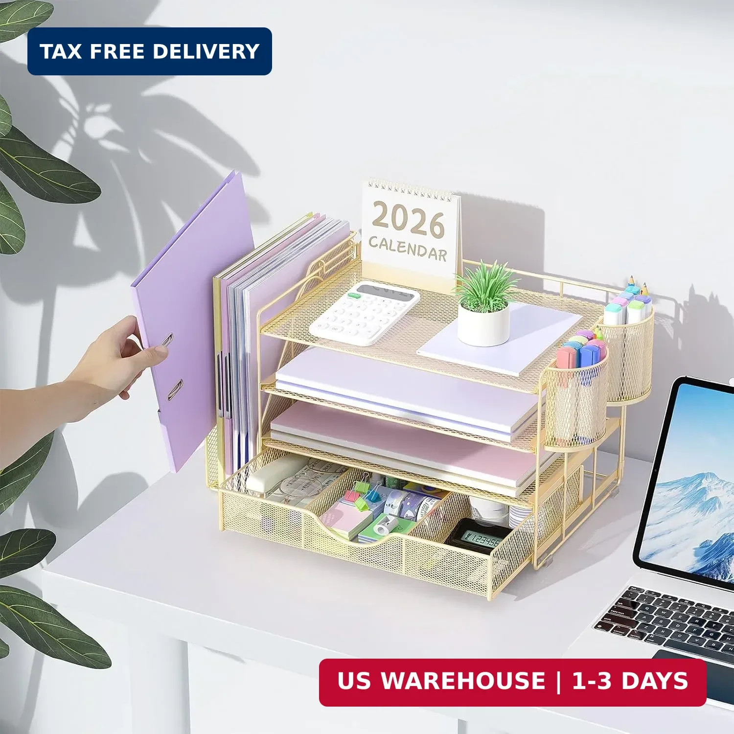 gianotter Desk Organizers and Accessories with File Holder, 4-Tier Desk Accessor