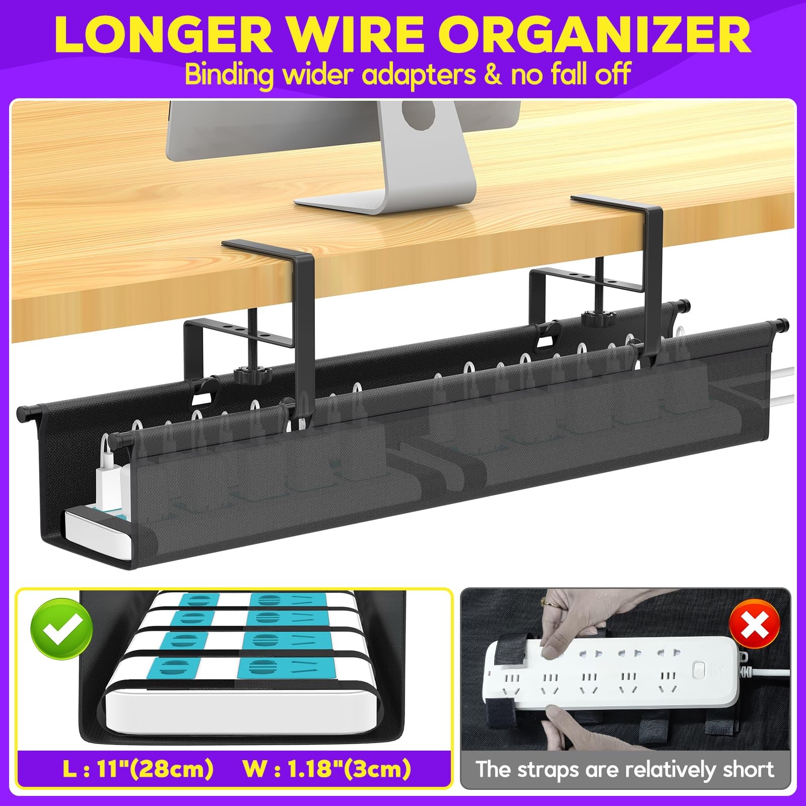 Large Under Desk Cable Management Tray, REFLYING 29.1″ Medium, Black