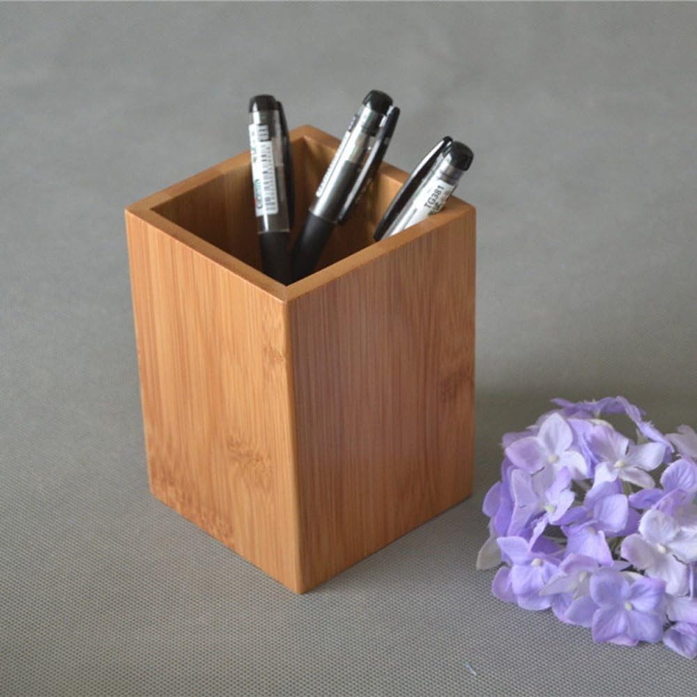 Bamboo Wood Desk Pen Pencil Holder Stand Multi Purpose Use Pencil Cup Pot Des…