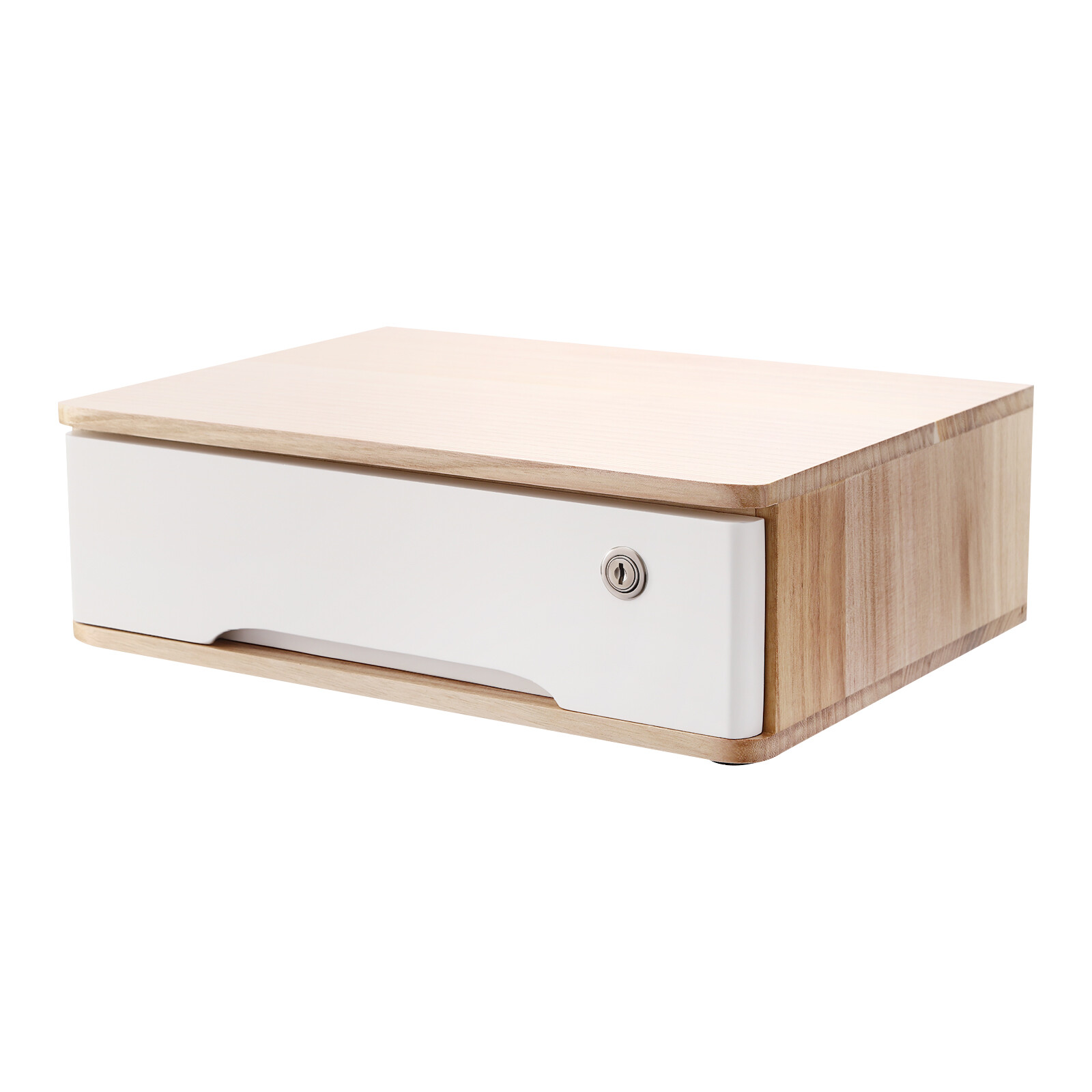 Desktop Storage Box w/ Lockable Drawer Wooden Office Supplies Drawer Organizer