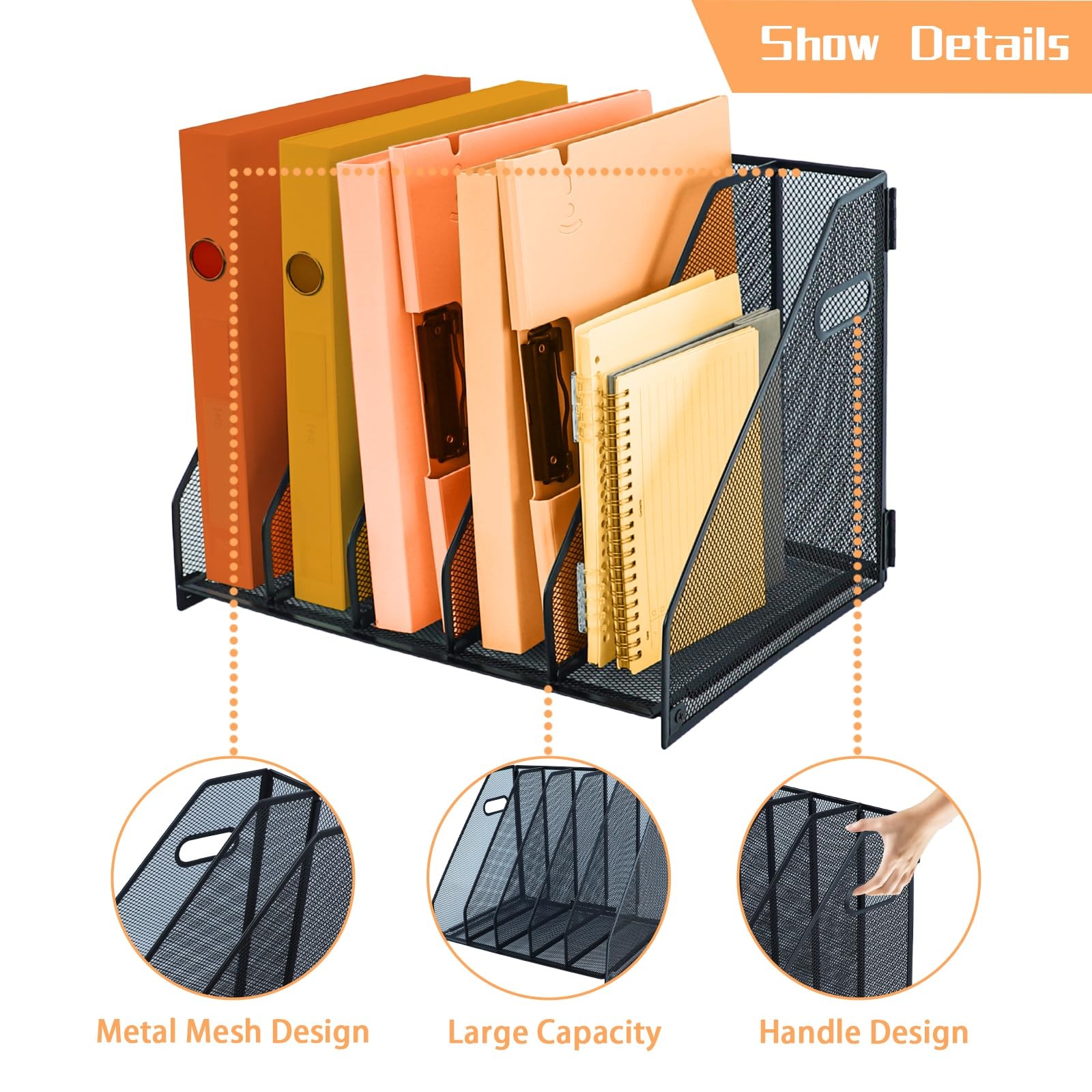 Black Desk Magazine File Holder 5 Vertical Compartment Folder Storage Binder