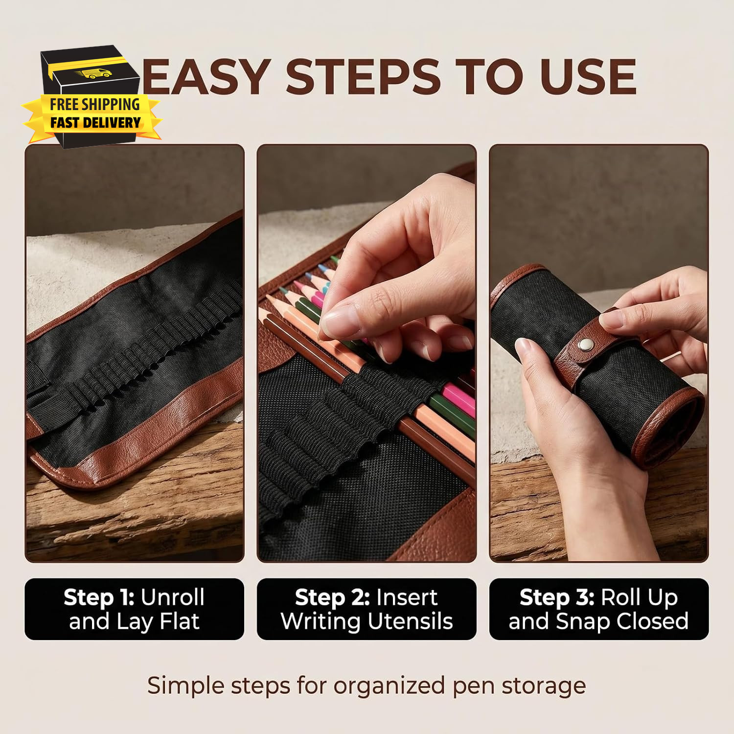 48 Slot Canvas Pencil Wrap, Colored Pencils Roll, Pencil Organizer Holder for Ar