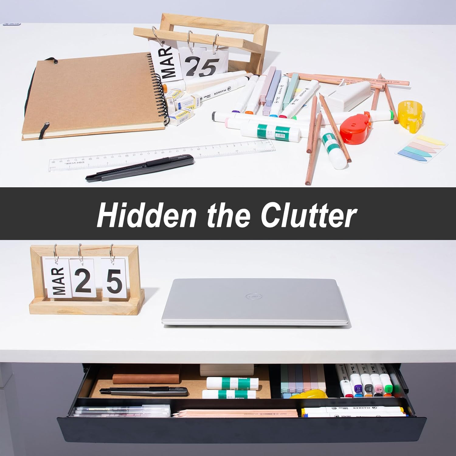 Large under Desk Mounted Sliding Drawer with Pencil Tray and 60 Degree Tilt Pane