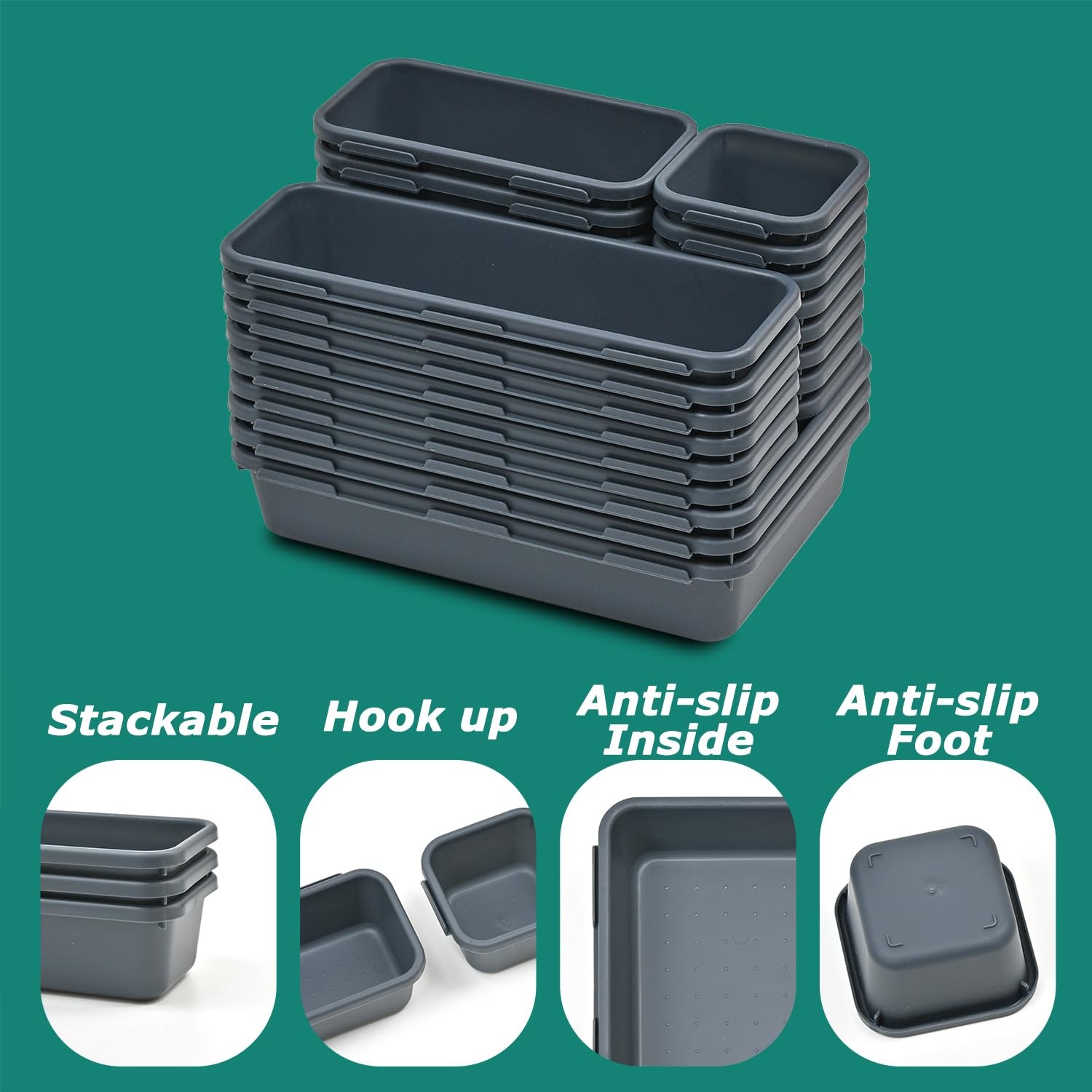 BOPART 25PCS Drawer Organizer Set, Interlockting Desk Drawer Storage Bins Tra…
