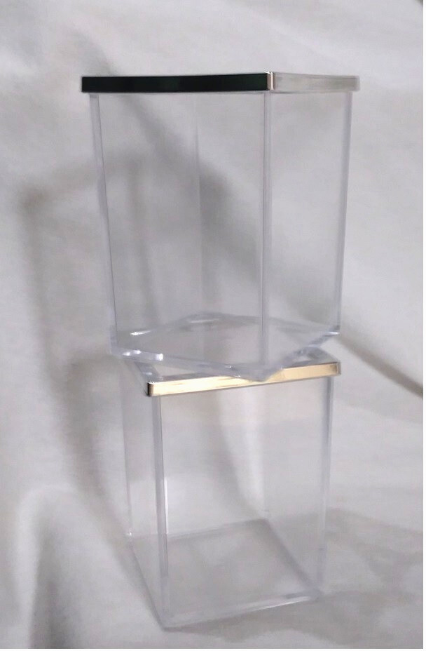 Square Acrylic Pen Holder Clear Pencil Organizer 2 Pack Silvertone Edge Office