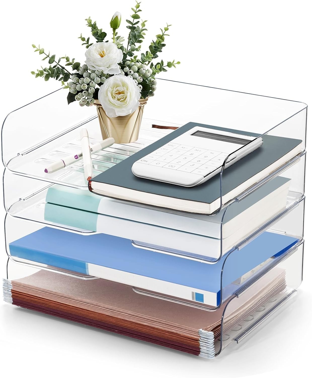 Desk Organizer & Storage,4-Tier Paper Letter Tray Organizers,Stackable Clear