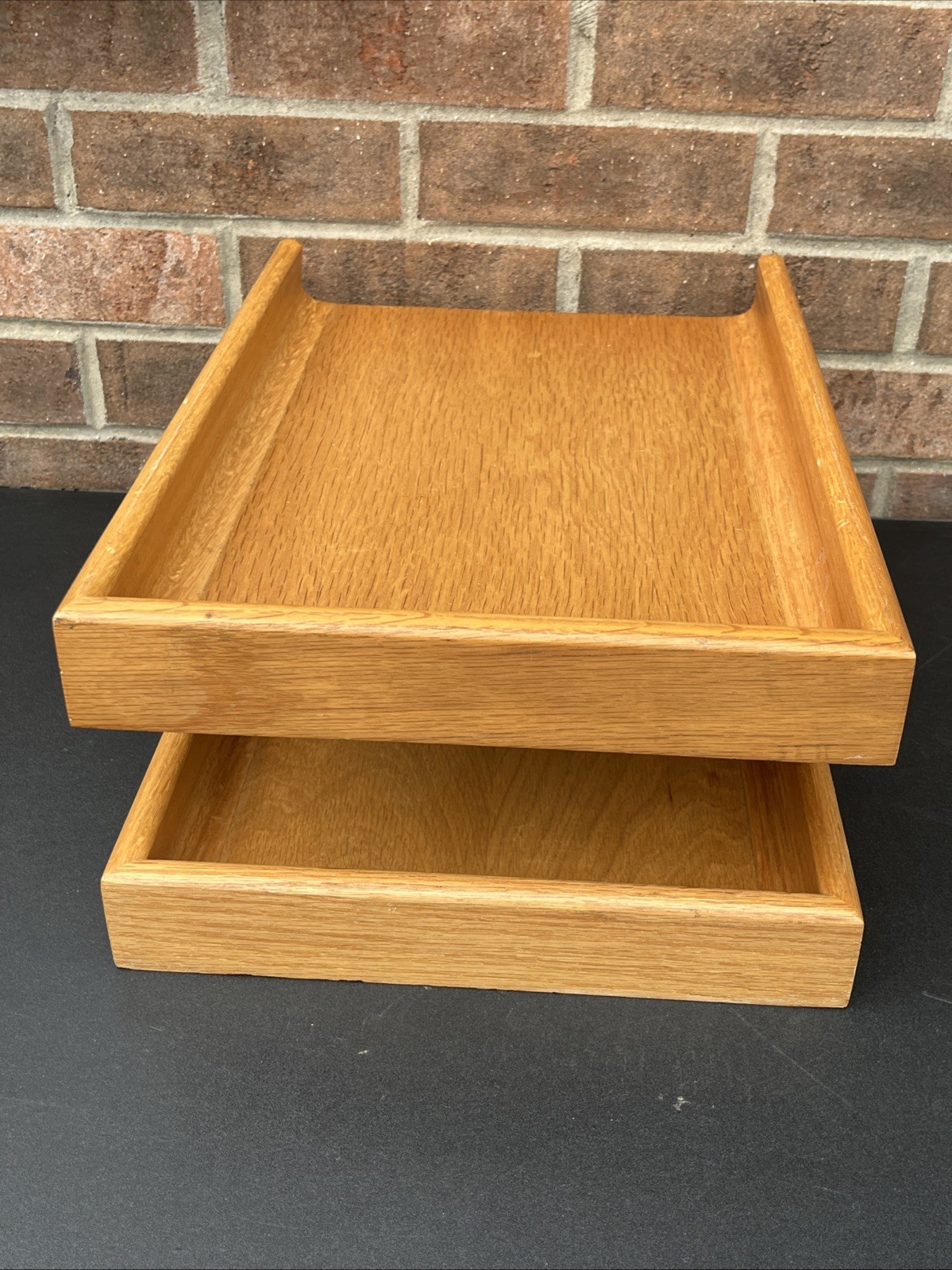 Vintage Peter Pepper Products Oak Double File Tray MCM Wood Desk