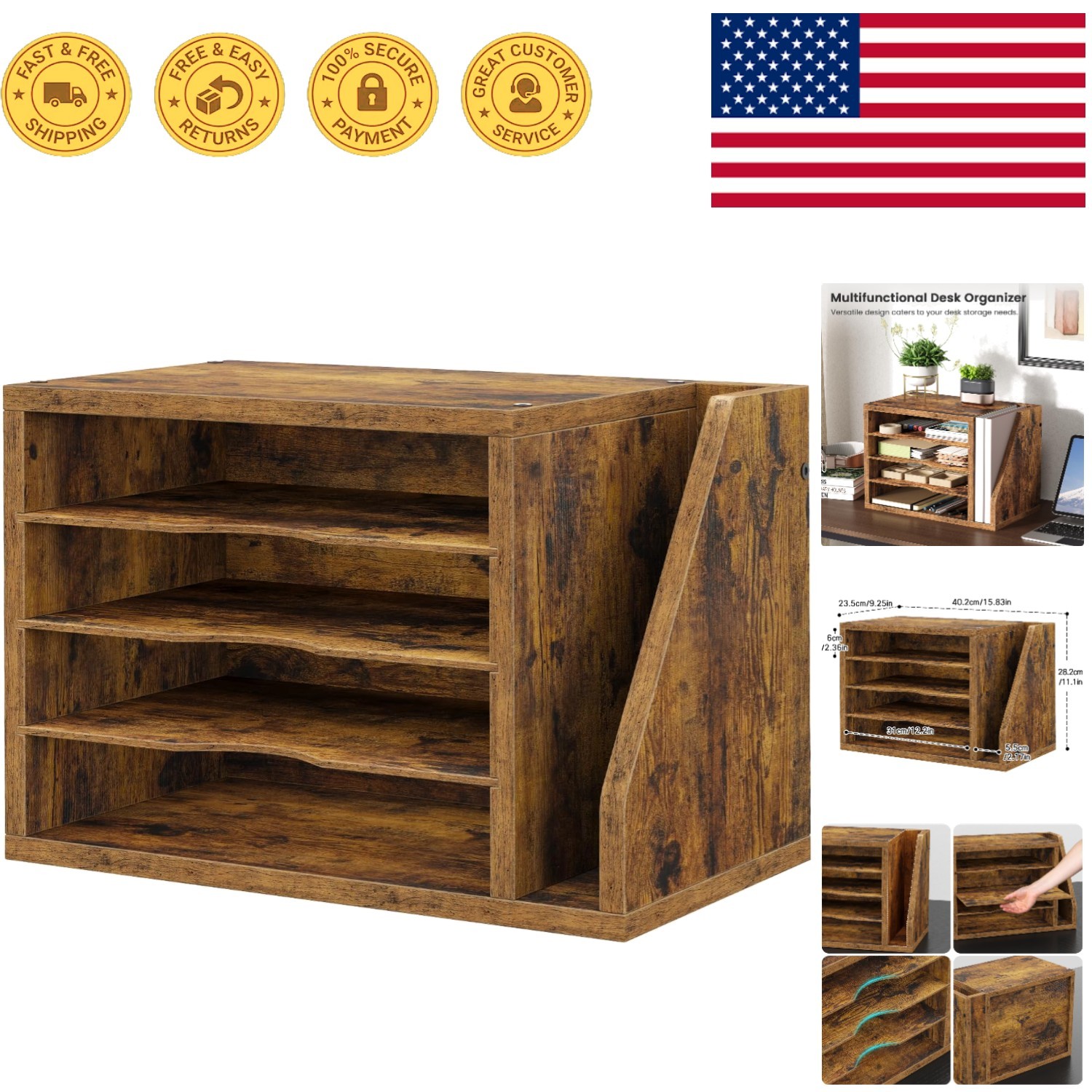 Stylish Engineered Wood Mail Organizer with Removable Dividers – Easy Assembly