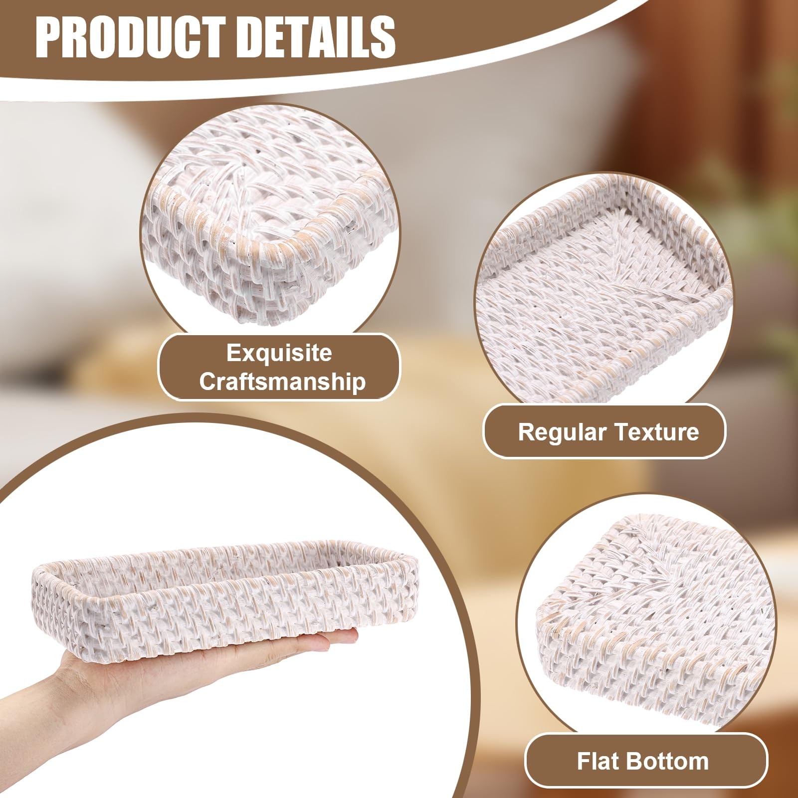 Small Remote Basket for Coffee Table Entryway Living Room Rattan Serving Tray…