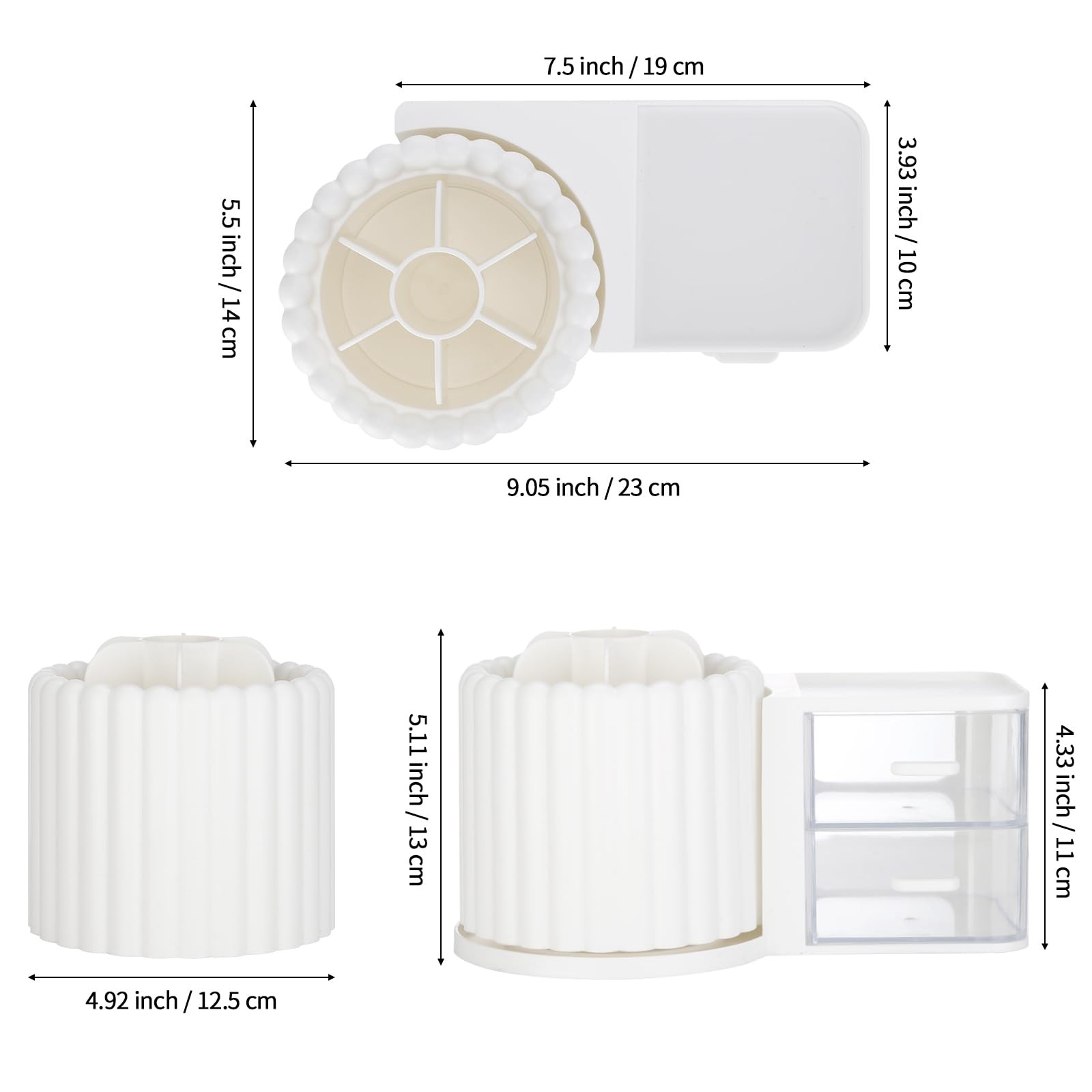 LETURE Rotating Office Desk Organizers and Accessories with 2 Drawer, White