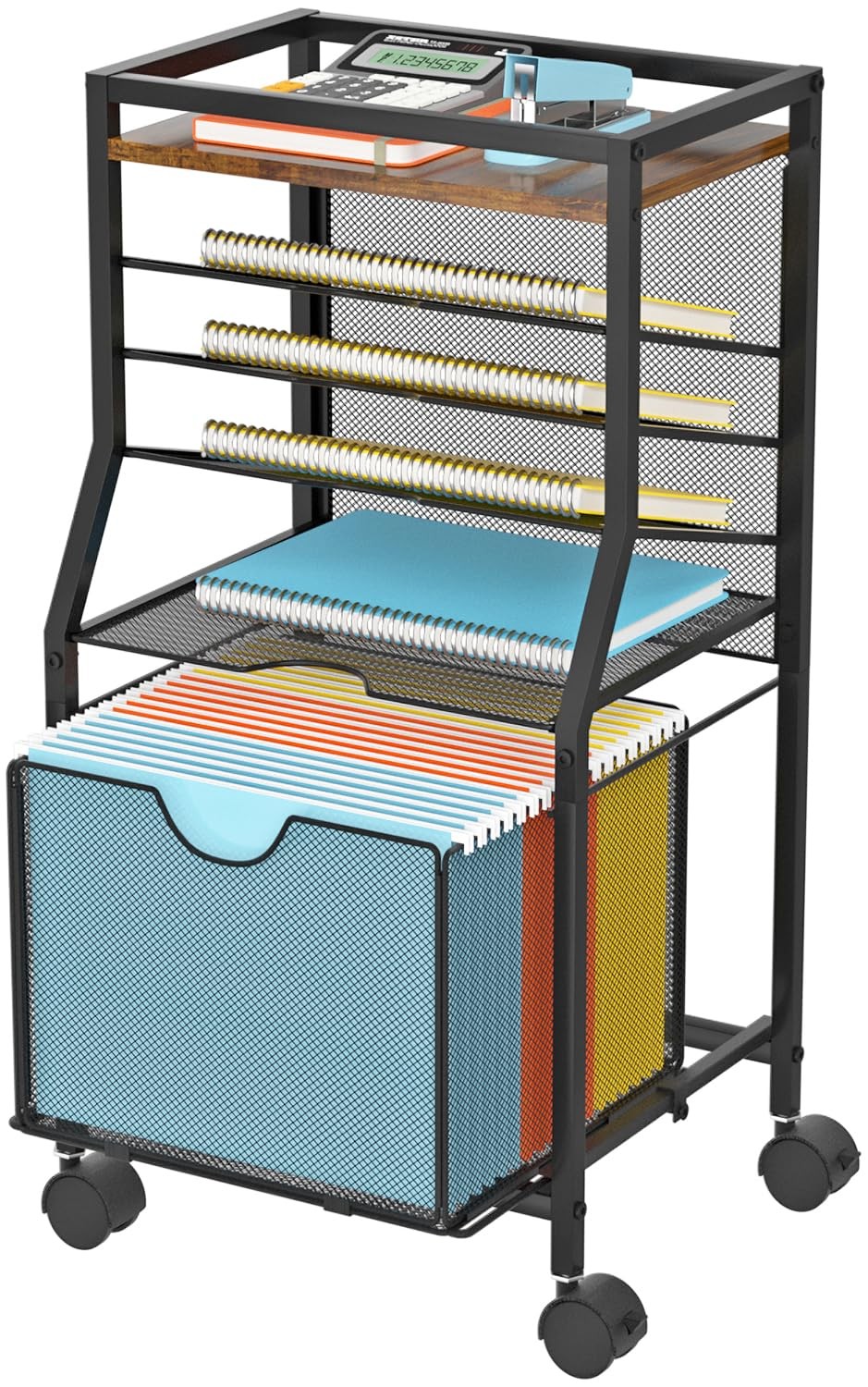 BOHDK Rolling File Cart, 6-Tier Desk 14.8″W x 11.85″D x 27.7″H, Brown