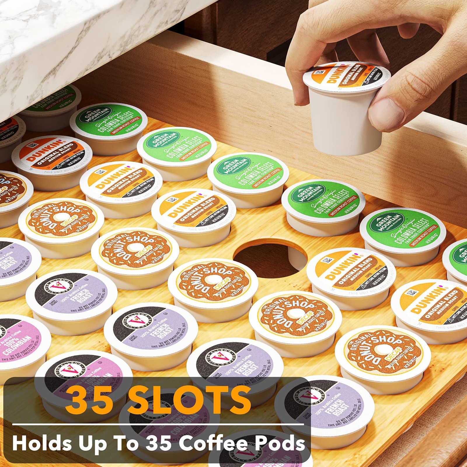 SpaceAid Bamboo K Cup Drawer Organizer Insert, Kitchen K Cups Coffee bamboo