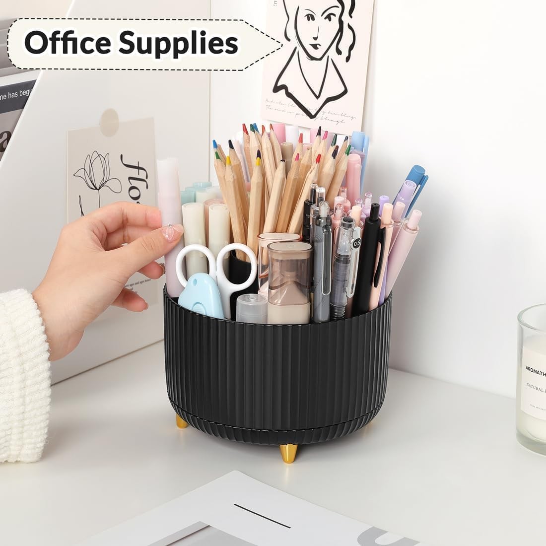SKYDUE 360 Degree Rotating Desk Organizer, 5.8*5.8*4.7 Inches, Black_1Pack