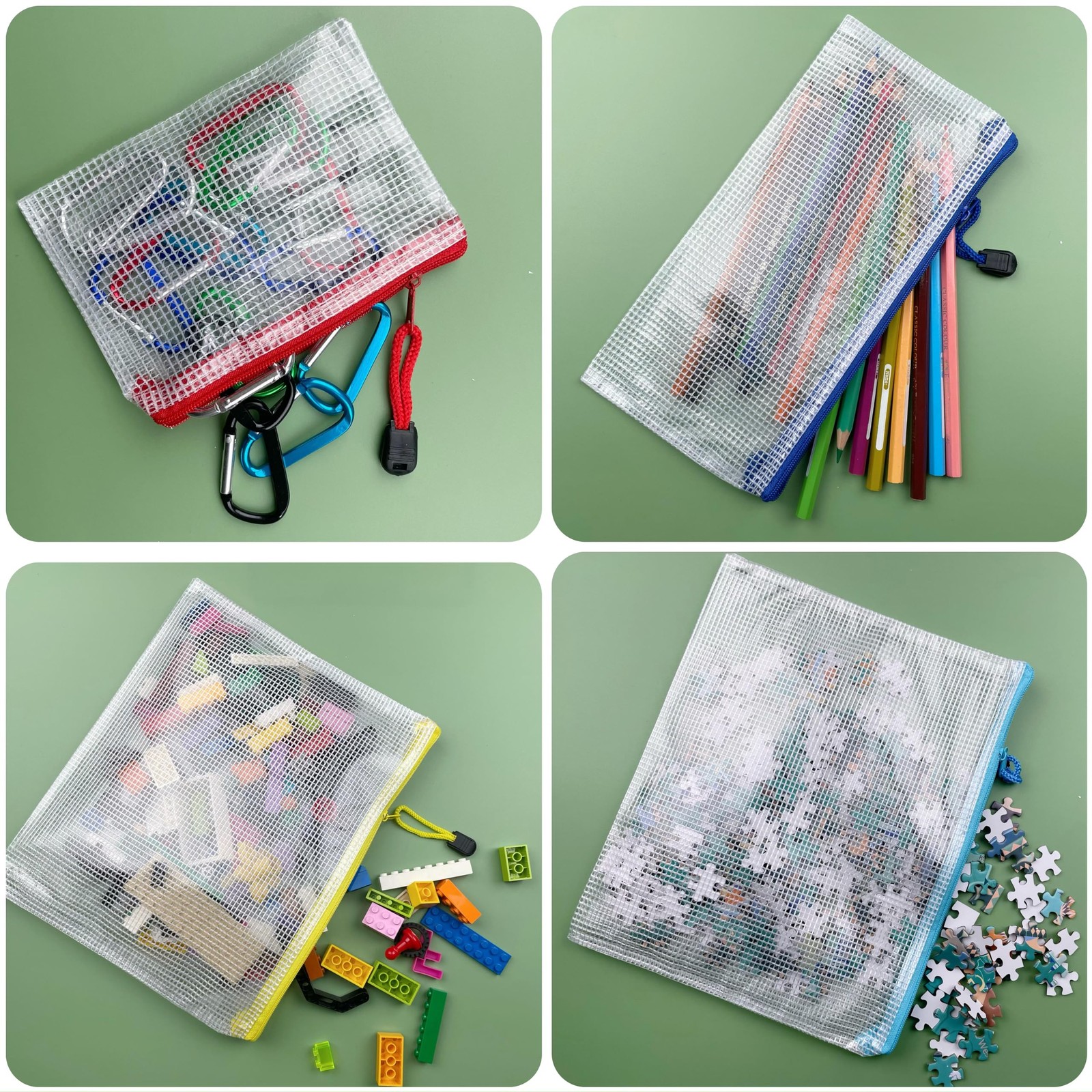 24 PCS 3×5 Inch Mesh Zipper Pouch Plastic Zip File Folders Puzzle Bags Black
