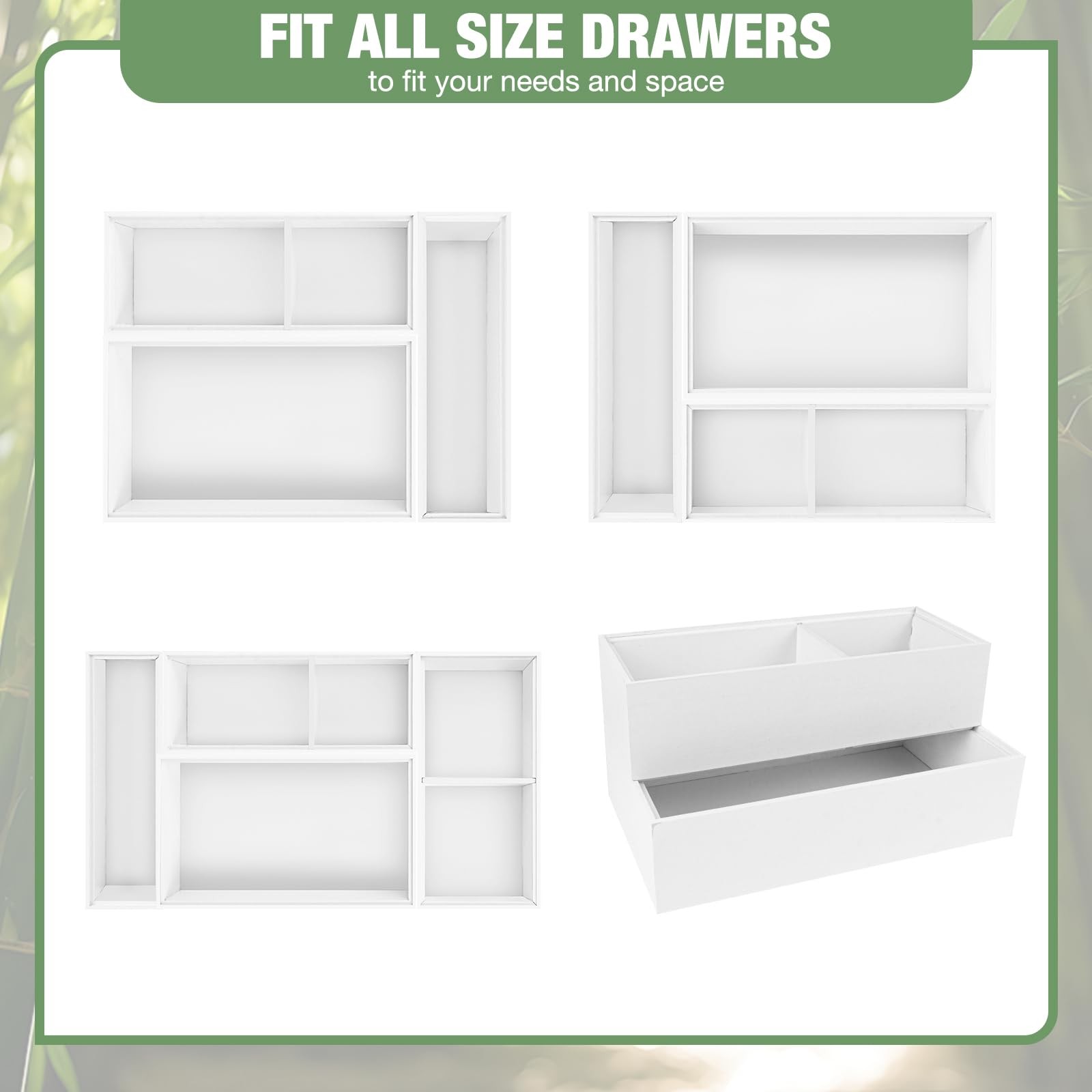 Bxngjuj Bamboo Drawer Organizer,5 PCS White Bathroom Tray&Desk 5PCS,