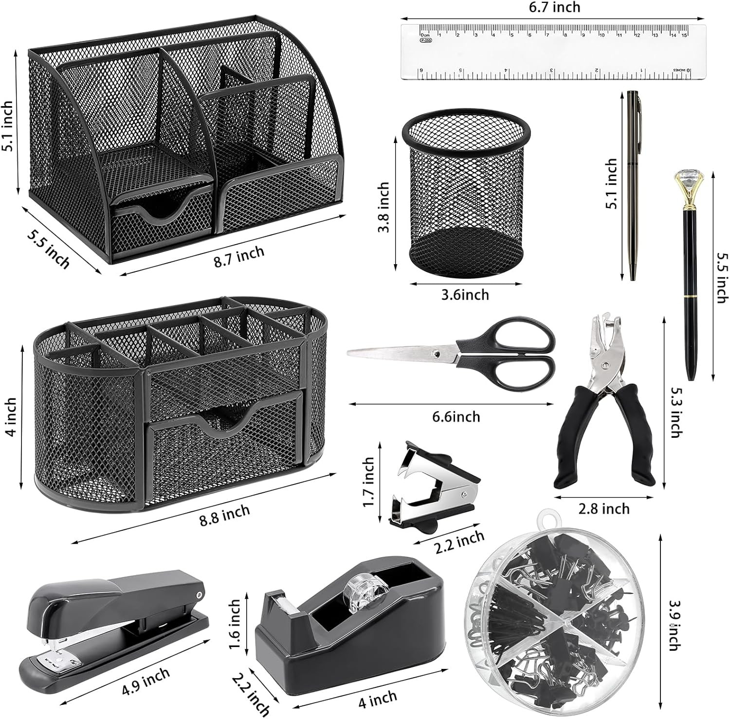 17 in 1 Black Desk Organizers and Accessories Set, 3 Office Desk Supplies Storag