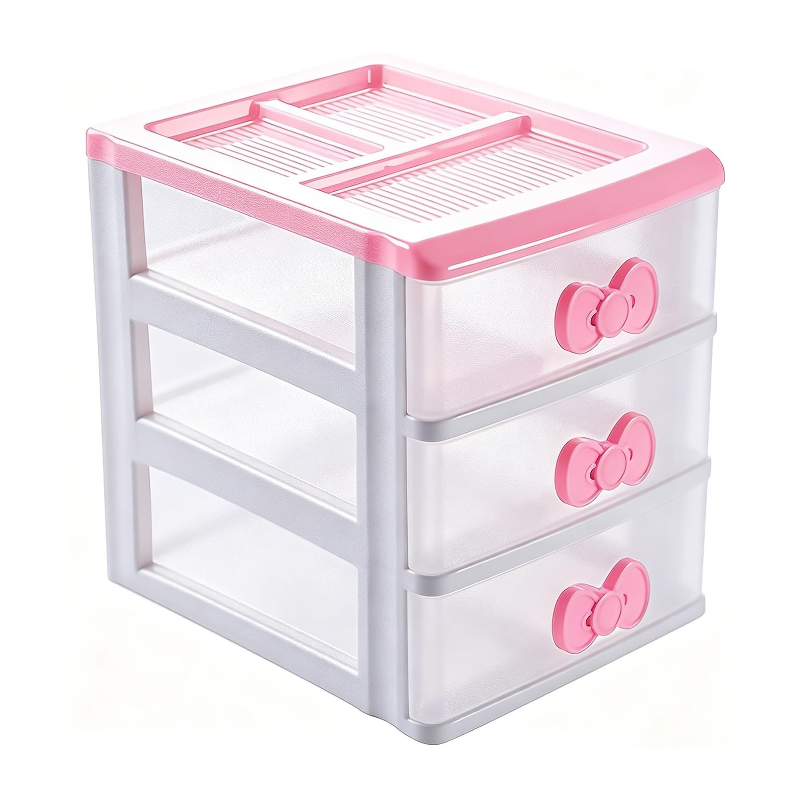 BxuxJar 3 Drawers Small Pink Plastic Organizer, Kawaii 3 Tire,