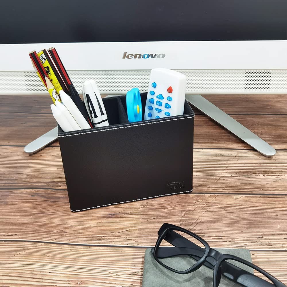 PU Leather Pen Holder for Desk Double Compartments Pencil Holder Square Desk …