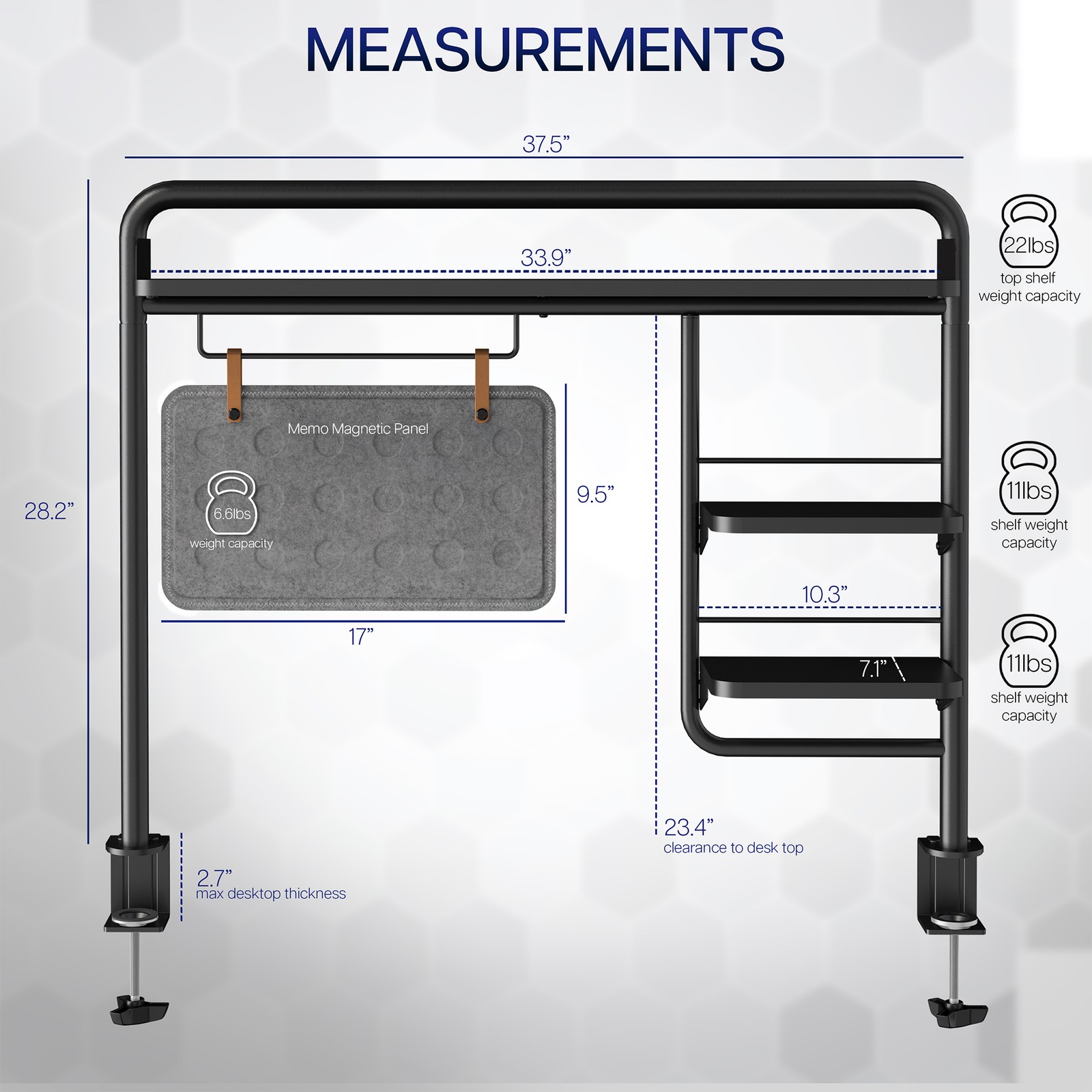 VIVO Clamp-on 38″ Desktop Shelving System with Magnetic Memo Board