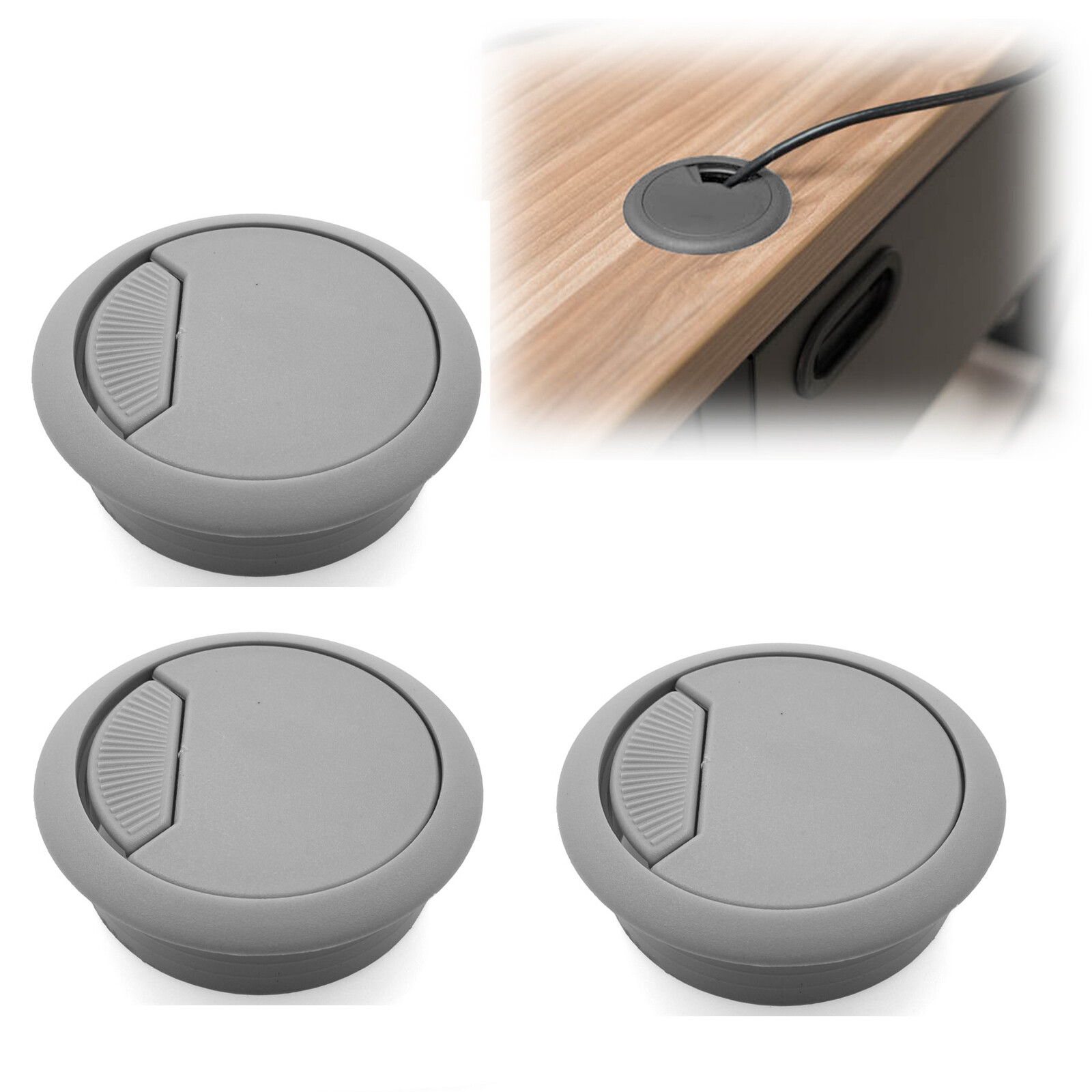 3pcs 2″ Gray PC Computer Cord Cable Wire Organizer Hole Cover Desk Grommet