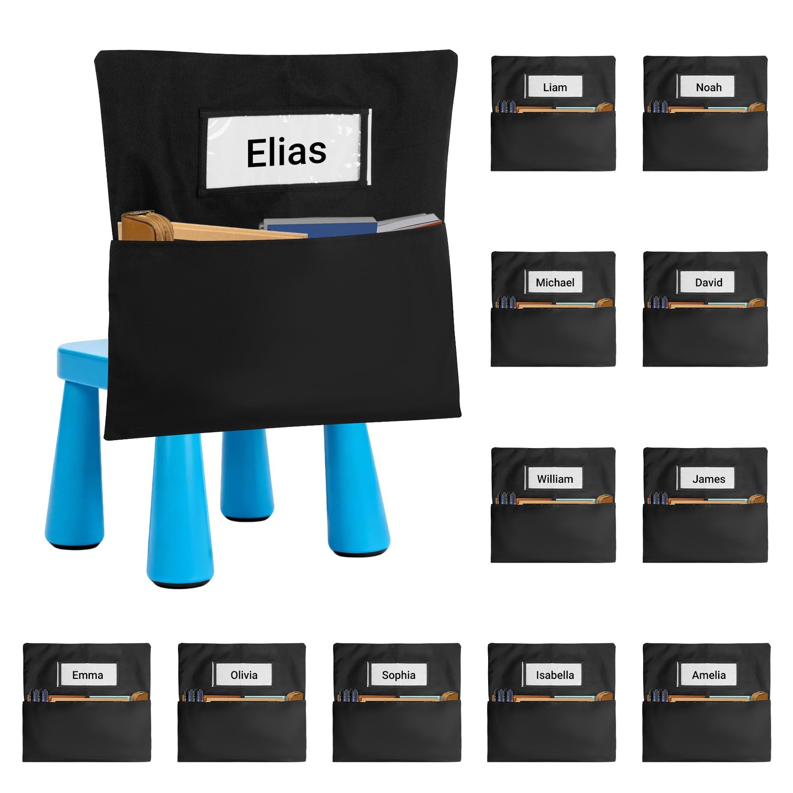 12 PCS Black 15×14 Inch Chair Pockets Back Buddy Organizer For Classroom Seat