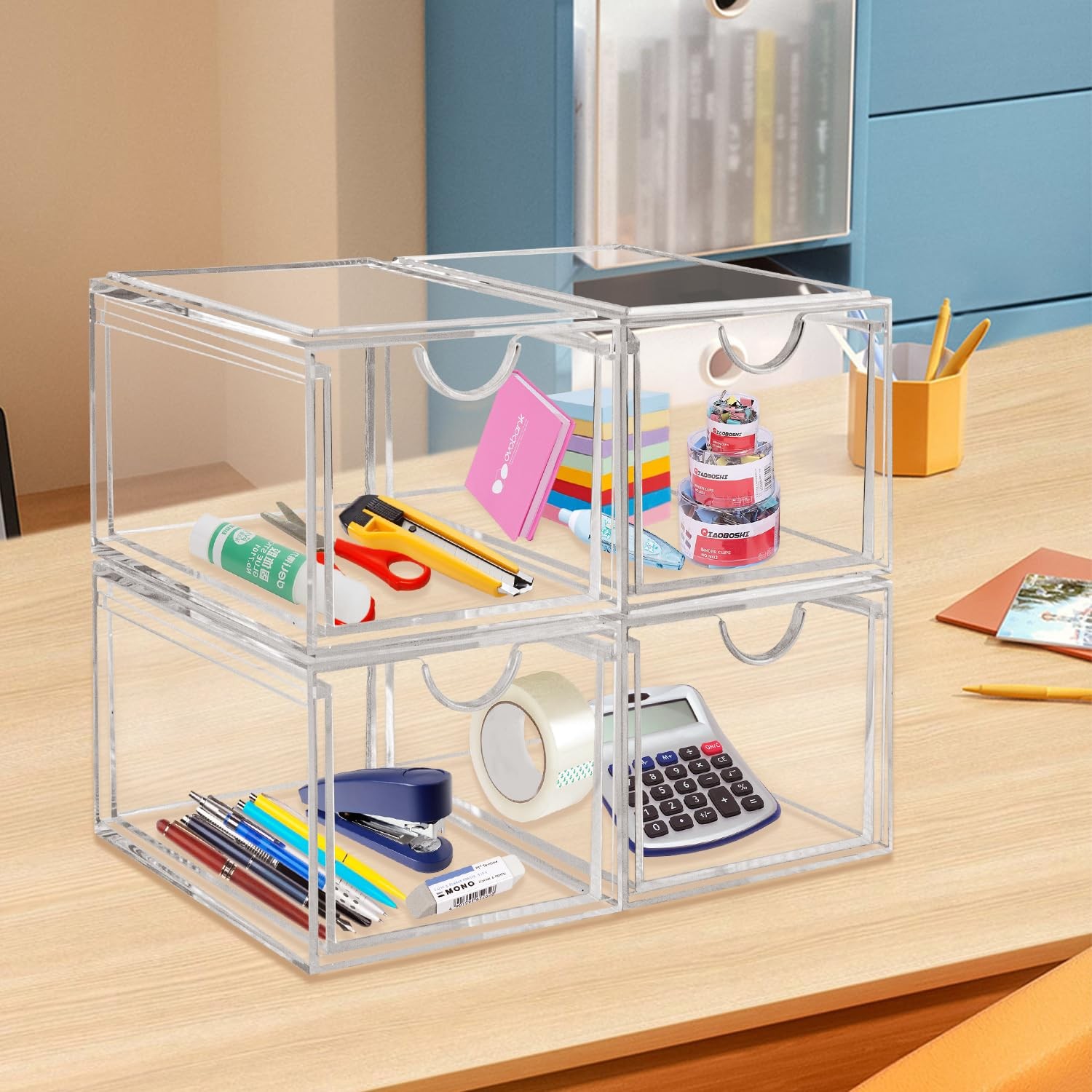 AMEITECH 2 Pack Clear Stackable Storage Drawer, Bathroom Makeup