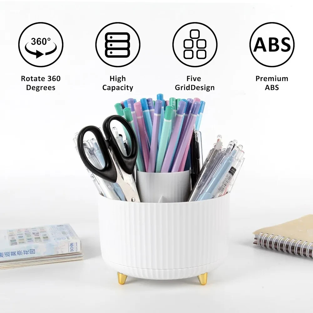 360°Rotating Desk Organizer 5-Slot Pen,Makeup & Kitchen Utensil Holder,Multiuse