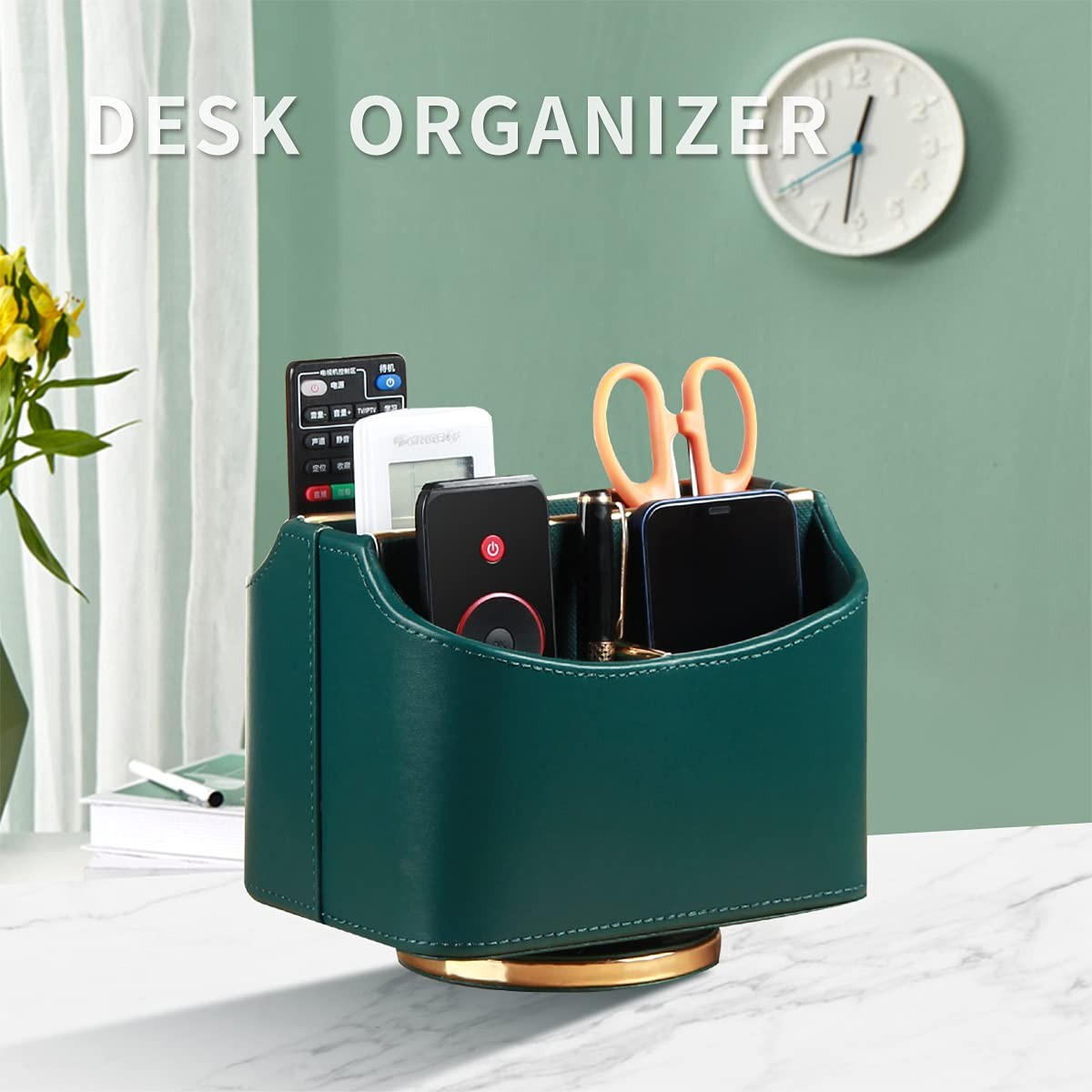 Leather Remote Control Holder for Table, 360 Degree Spinning TV Remote Caddy,…