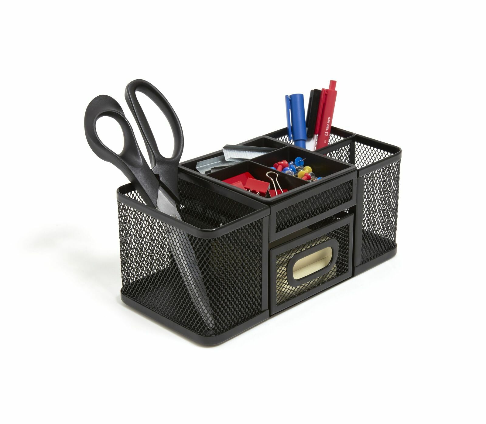 New TRU RED 7-Compartment Wire Mesh Accessory Holder, Matte Black (TR57541)