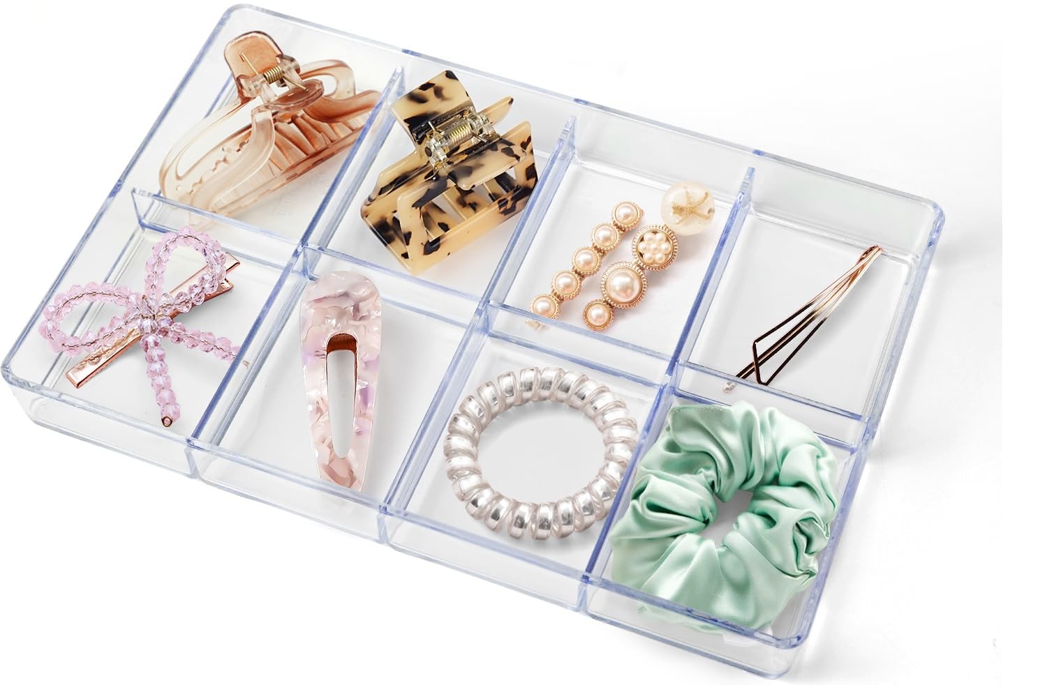 carrotez Small Stackable Jewelry Organizer Tray, 8 Grid, Clear Plastic clear
