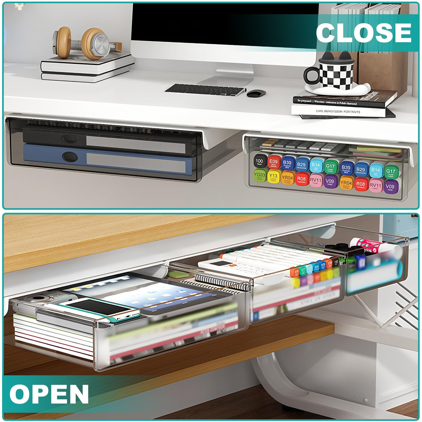 Under Desk Table Drawer Storage Organizer,3 Pack Small & Medium & Large Slide…