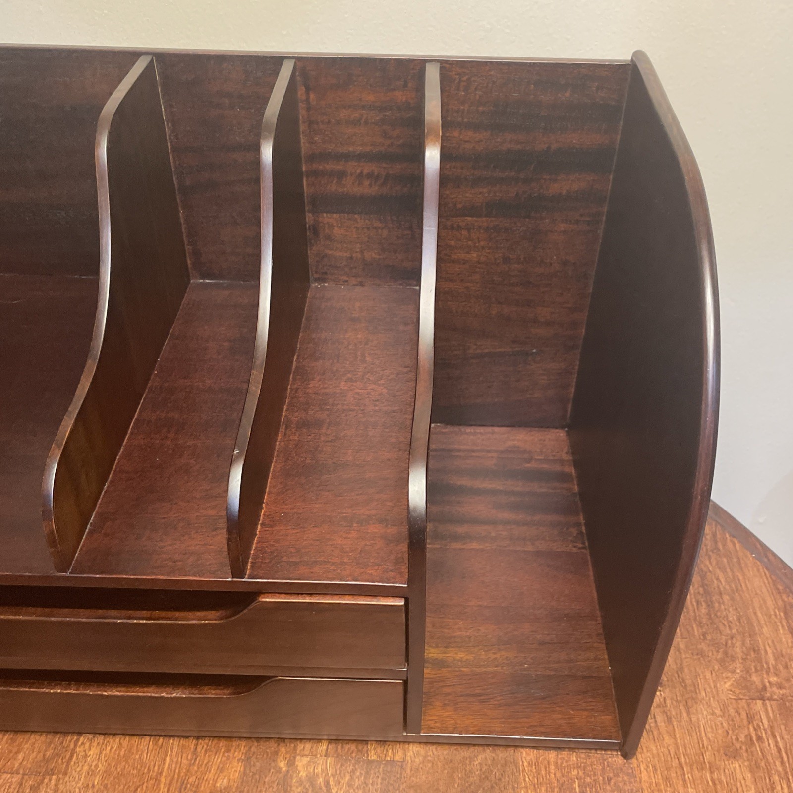 Vintage Danish Modern Style Mahogany Wood Desk Organizer Mail Sorter Selamat HTF
