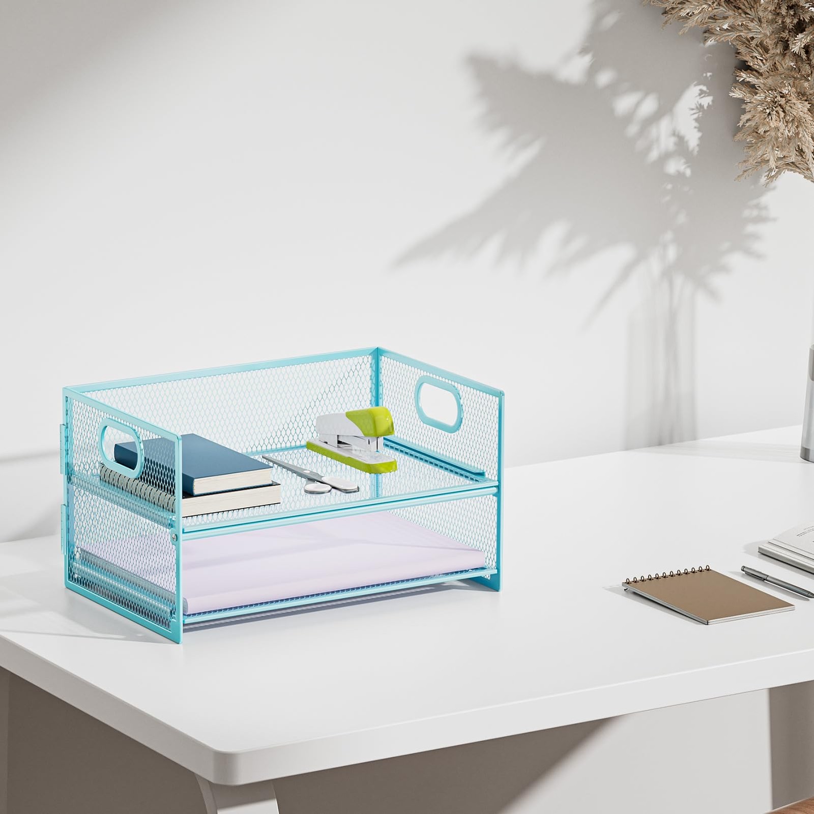 Marbrasse 2 Tier Paper Organizer Letter Tray, Mesh File Organizer with Handle…