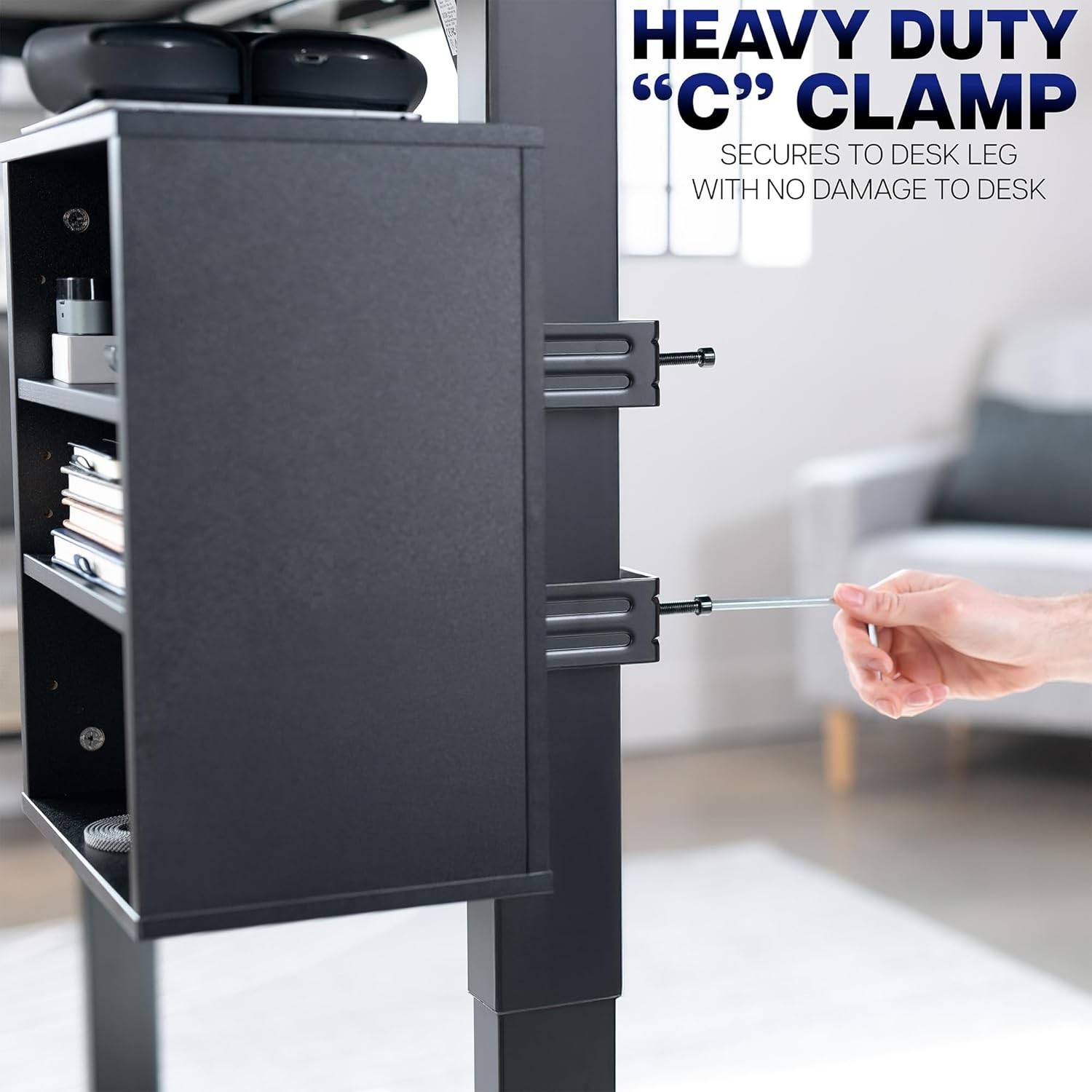 Clamp-on Under Desk Shelving Unit Office Accessory Holder Supplies Gaming