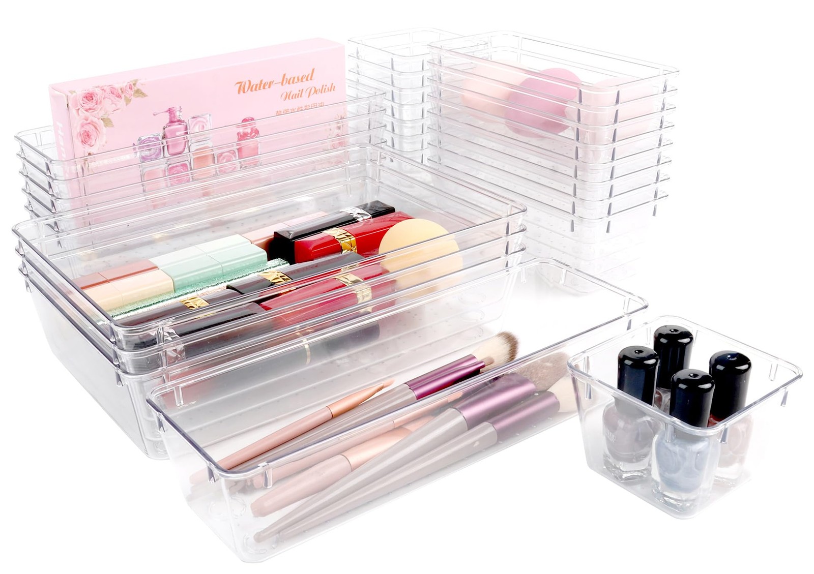 ATVAX 6 Pack Clear Drawer Organizer Set,Office Bin Desk 6PCS,