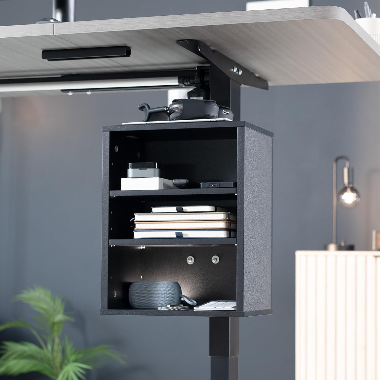 Clamp-on Under Desk Shelving Unit Office Accessory Holder Supplies Gaming