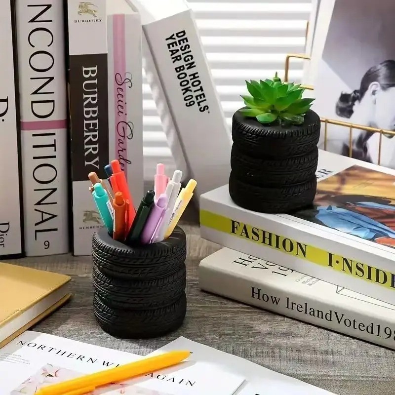 Desk Organizer Pen Holder Pen Pencil Tire Shaped Holder Case Office Stationery