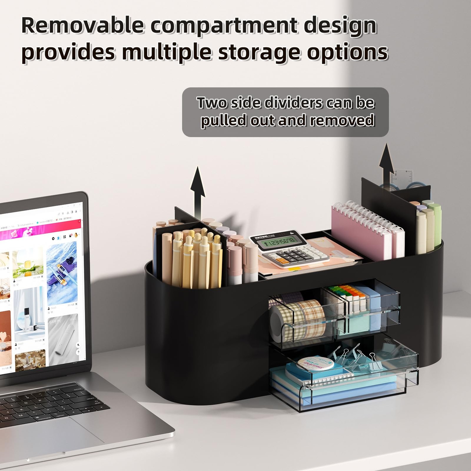 Marbrasse Desk Organizer Pen Holder with 3 Drawers, Multi-Functional Black