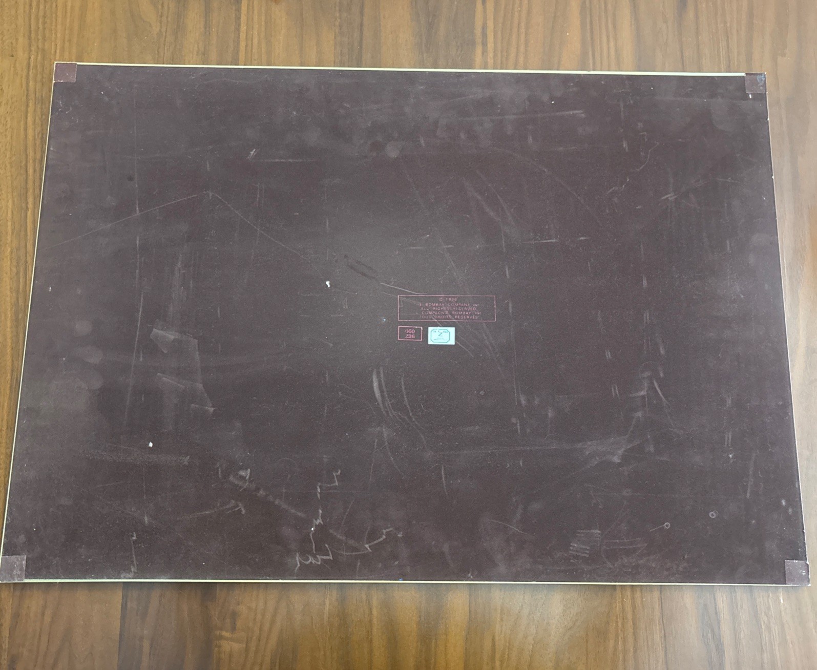 Vintage Bombay Co Executive Desk Wood Leather Pad Blotter Brass Emblem Felt Back