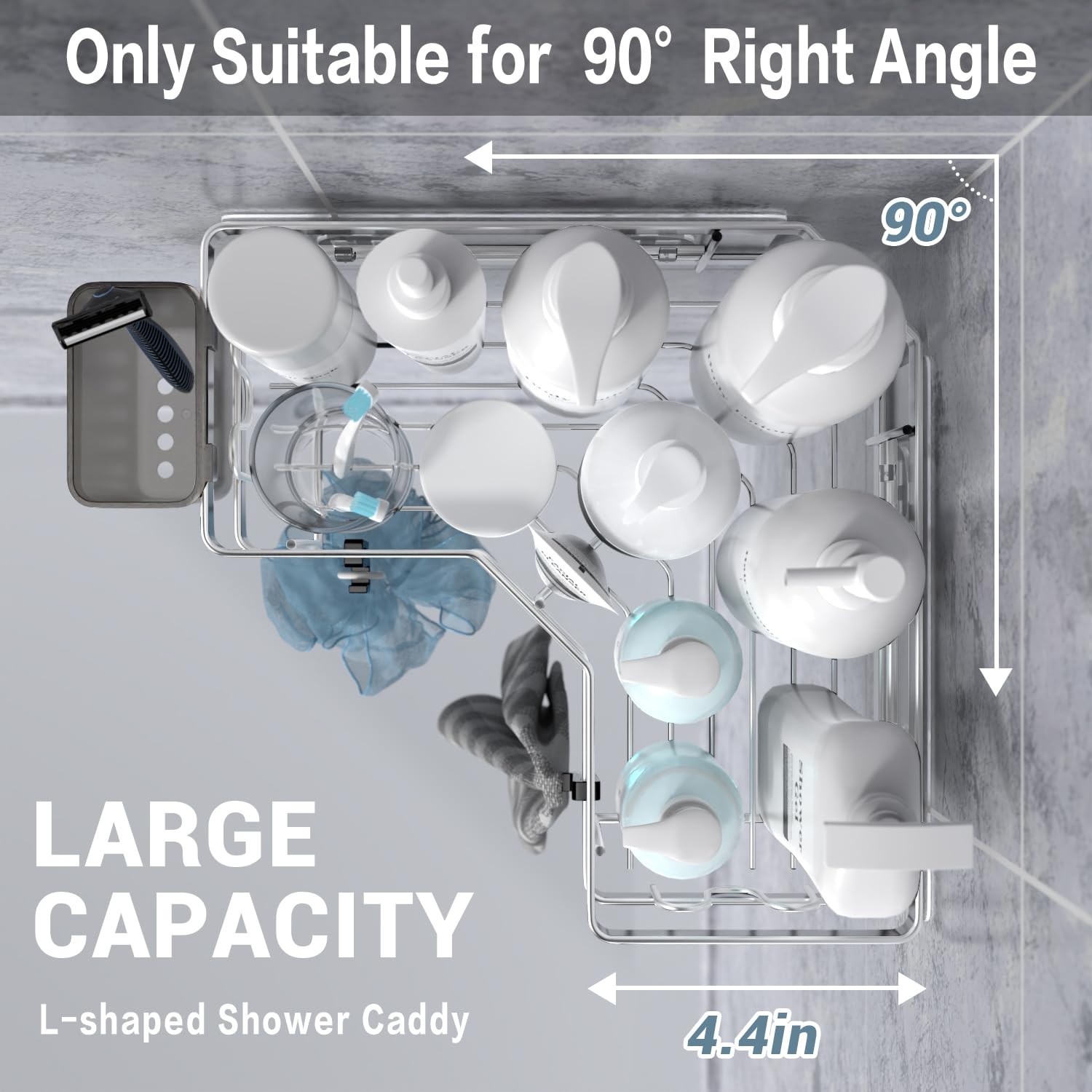 AKTECKE Corner Shower Caddy Shelf Rack: 2 Pack 9.6″×9.6″×2.6″, bright silver