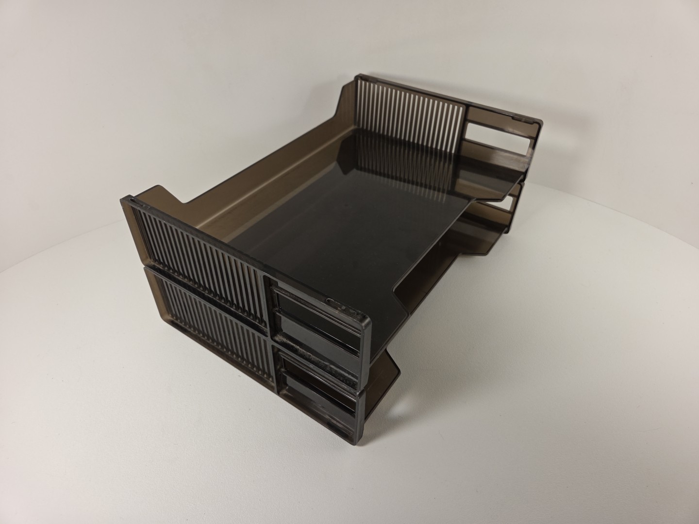 Lot Vtg Eldon (2) Rubbermaid (2) Stacking Plastic Letter Paper Tray Blk/Smoke