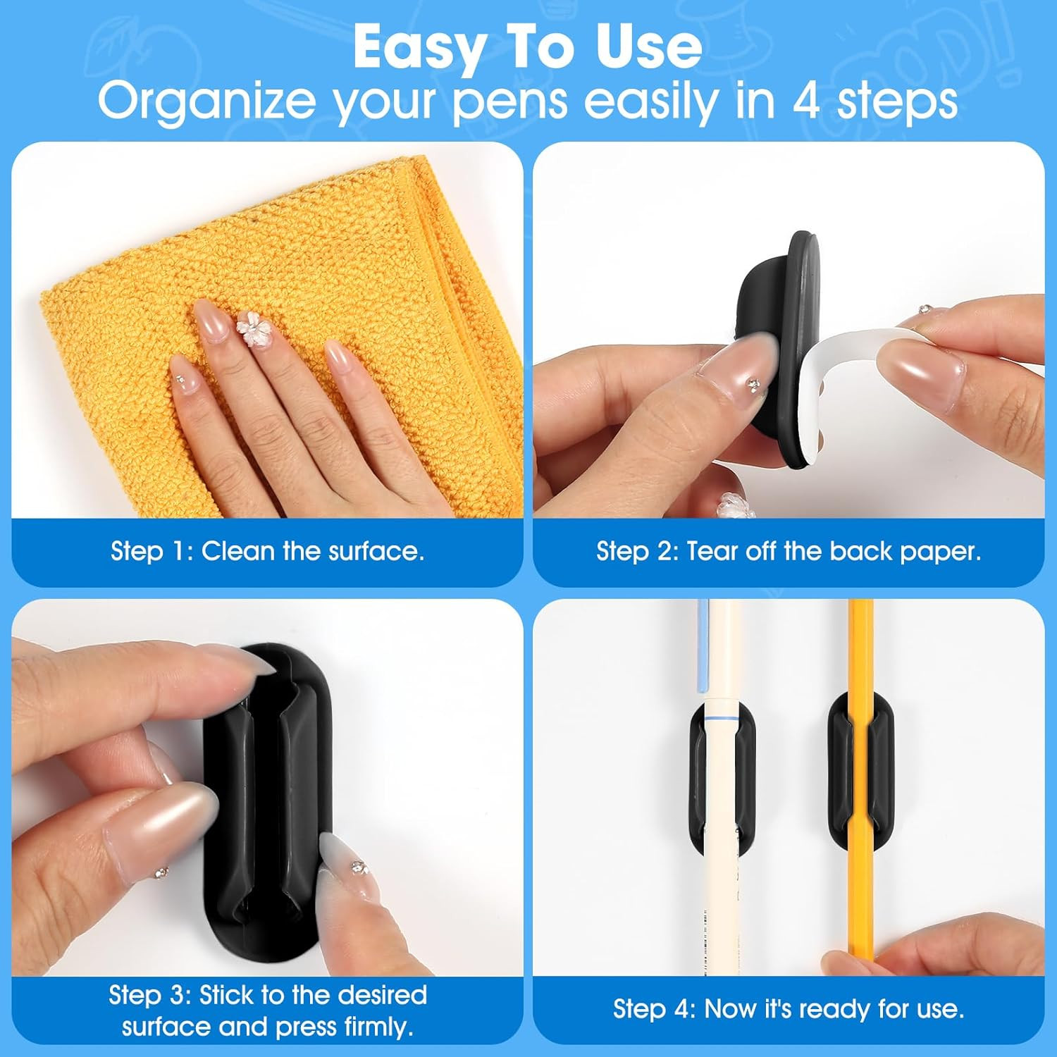 20 PCS Adhesive Pencil Holders, Silicone Marker Organizer for Desk, Notebook, Wa