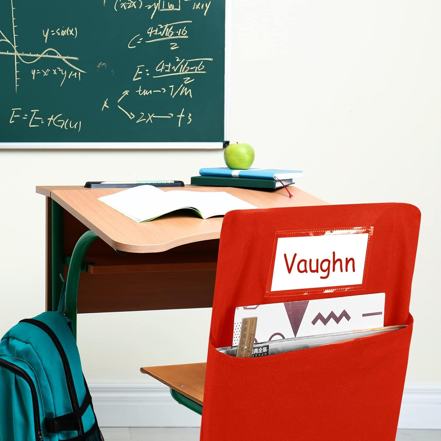 24 Pcs Classroom Chair Storage Pockets with Name Tags – Mixed Colors