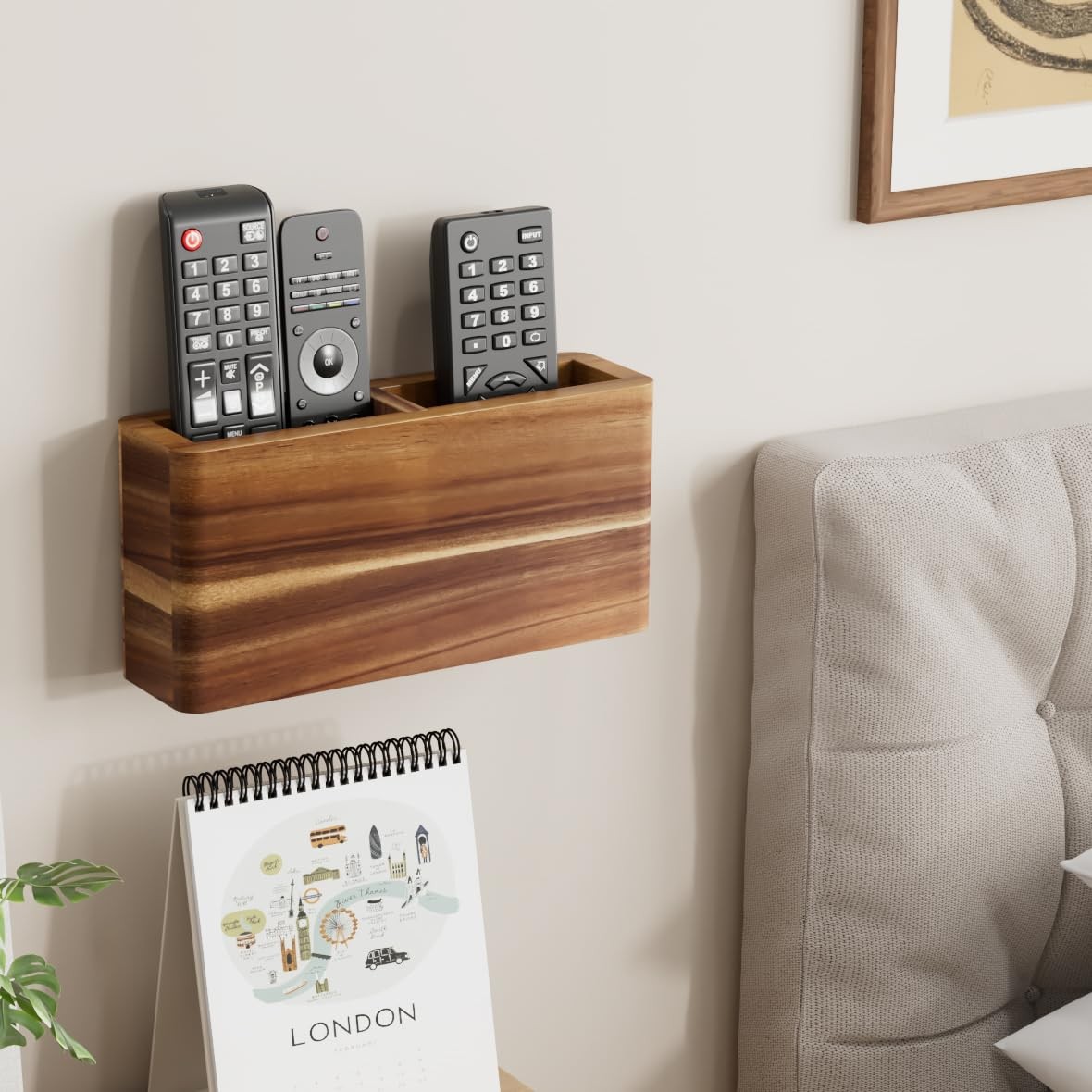 Wood Remote Control Holder Wall Mount, TV Remote Holder for Wall, Remote Cont…
