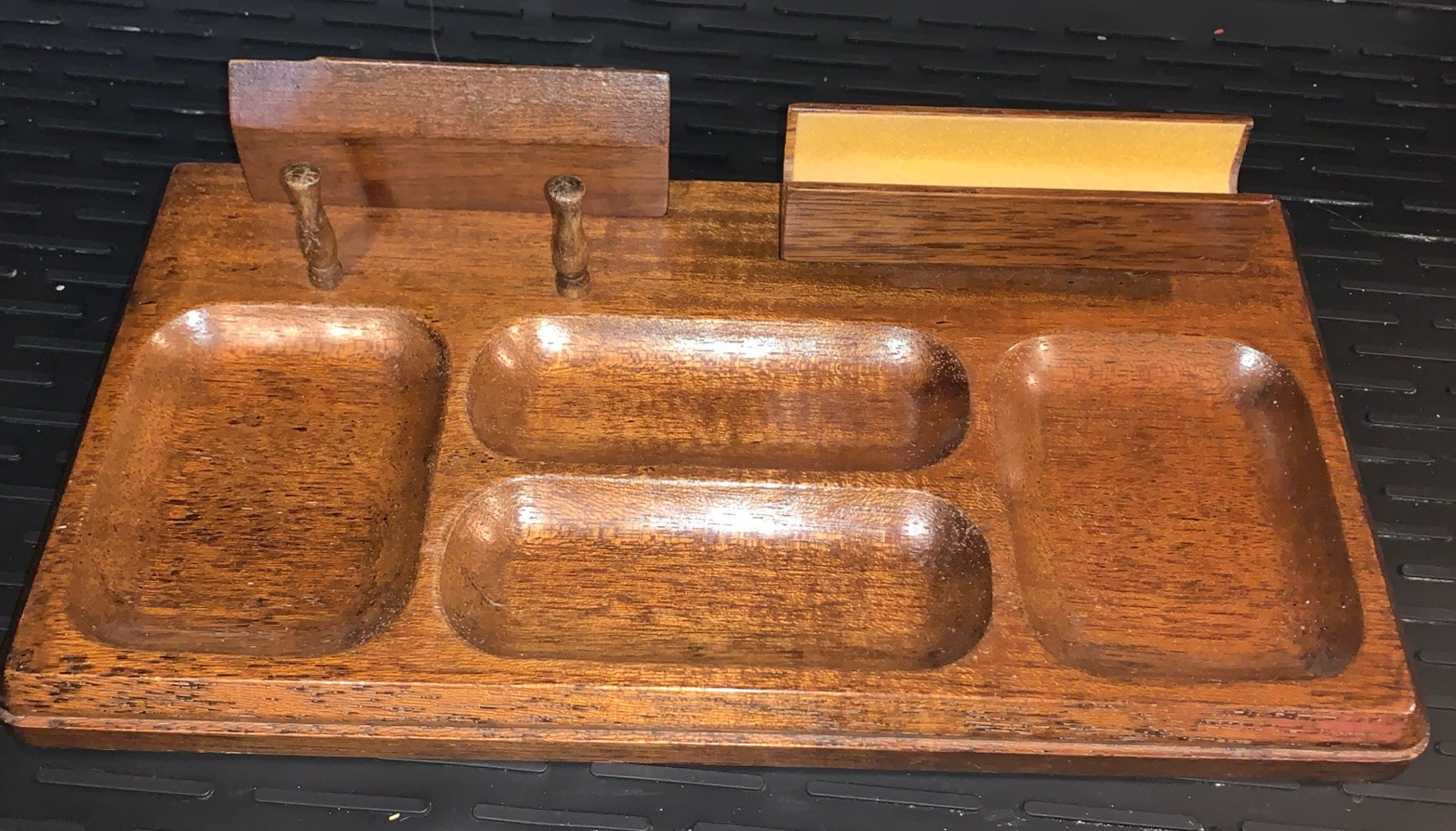 Vintage 1960s Wood Dresser Desk Valet Tray Organizer Wood Retro Industrial