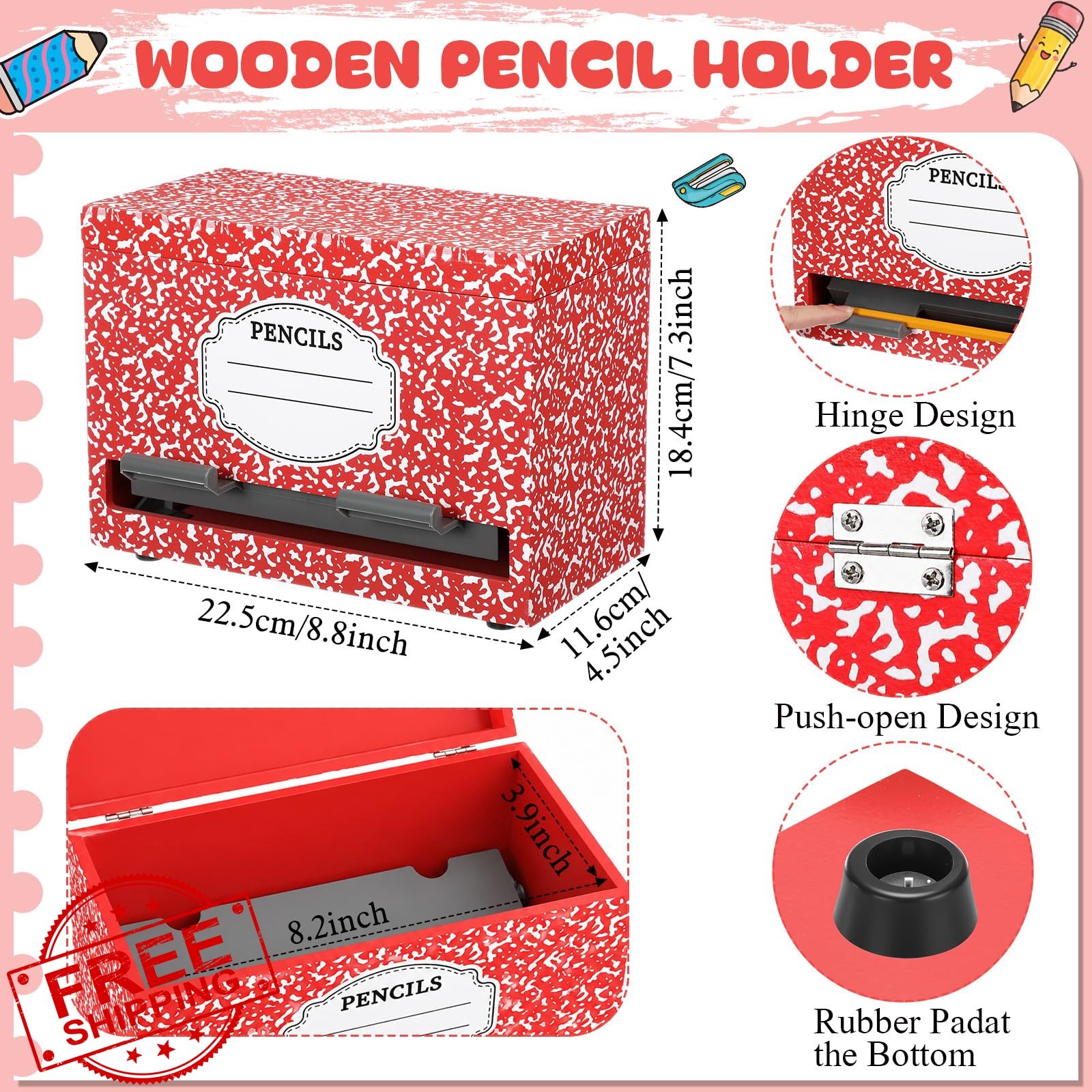 Yalikop 1 Red Wooden Pencil Dispenser Notebook