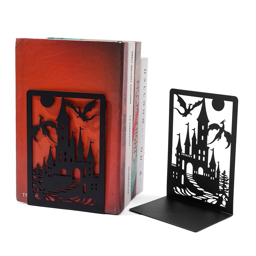 Book Ends, Bookends, Ends for Shelves, 1 Pair Non Skid Metal Dragon B