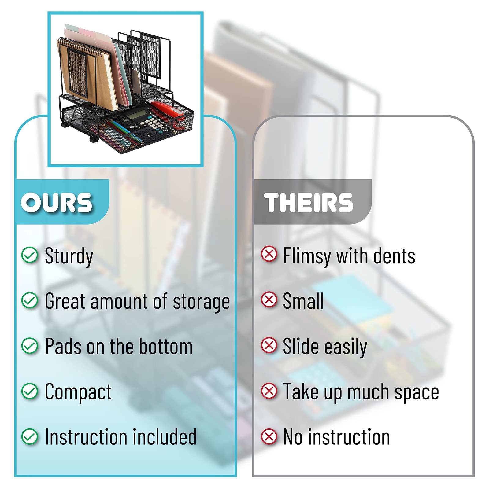 Mr. Pen- Mesh Desk Organizer with Drawer Black